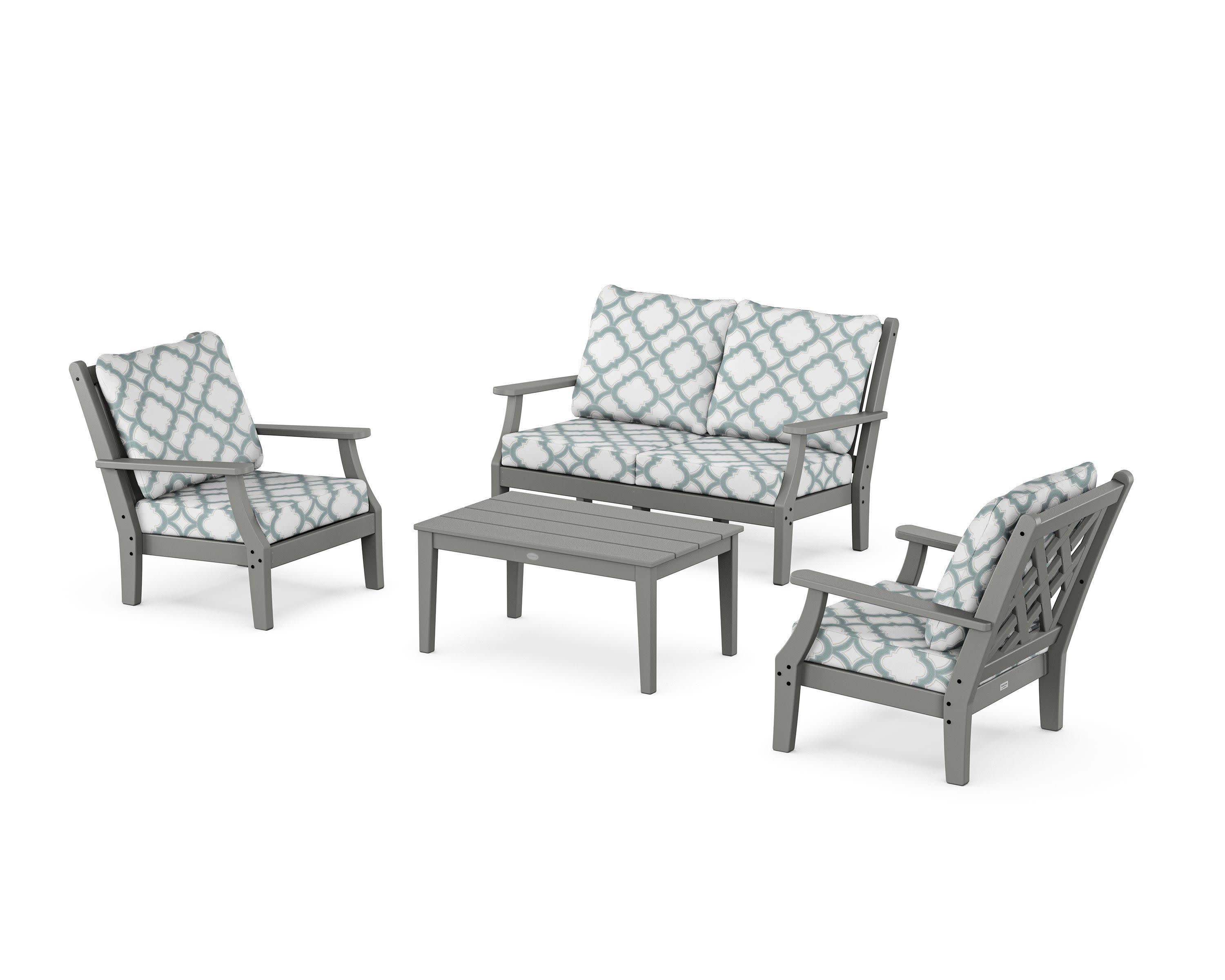 Wovendale 4-Piece Deep Seating Set with Loveseat in Slate Grey / Trellis Glacier Spa