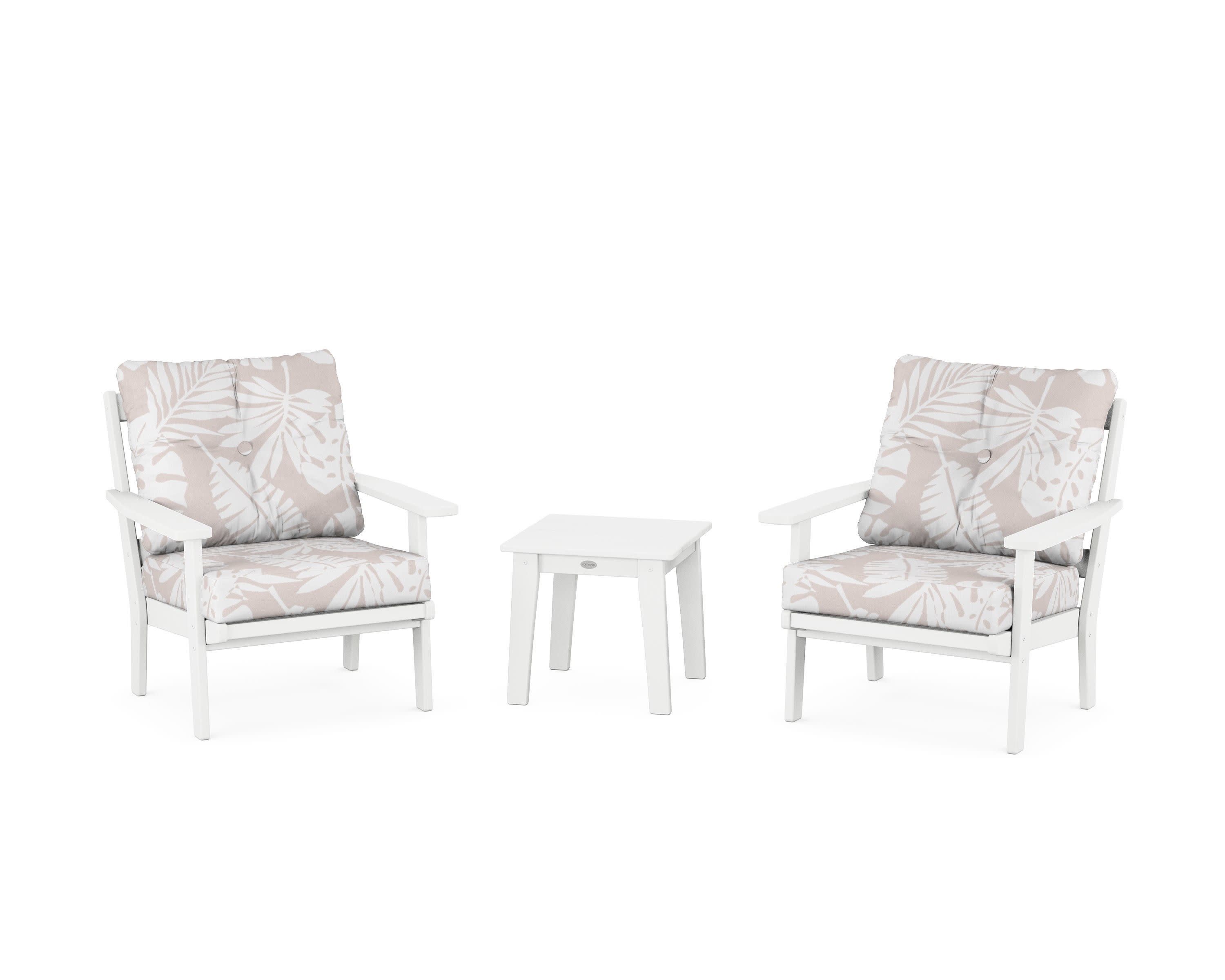 Prairie 3-Piece Deep Seating Set in White / Leaf Dune Burlap