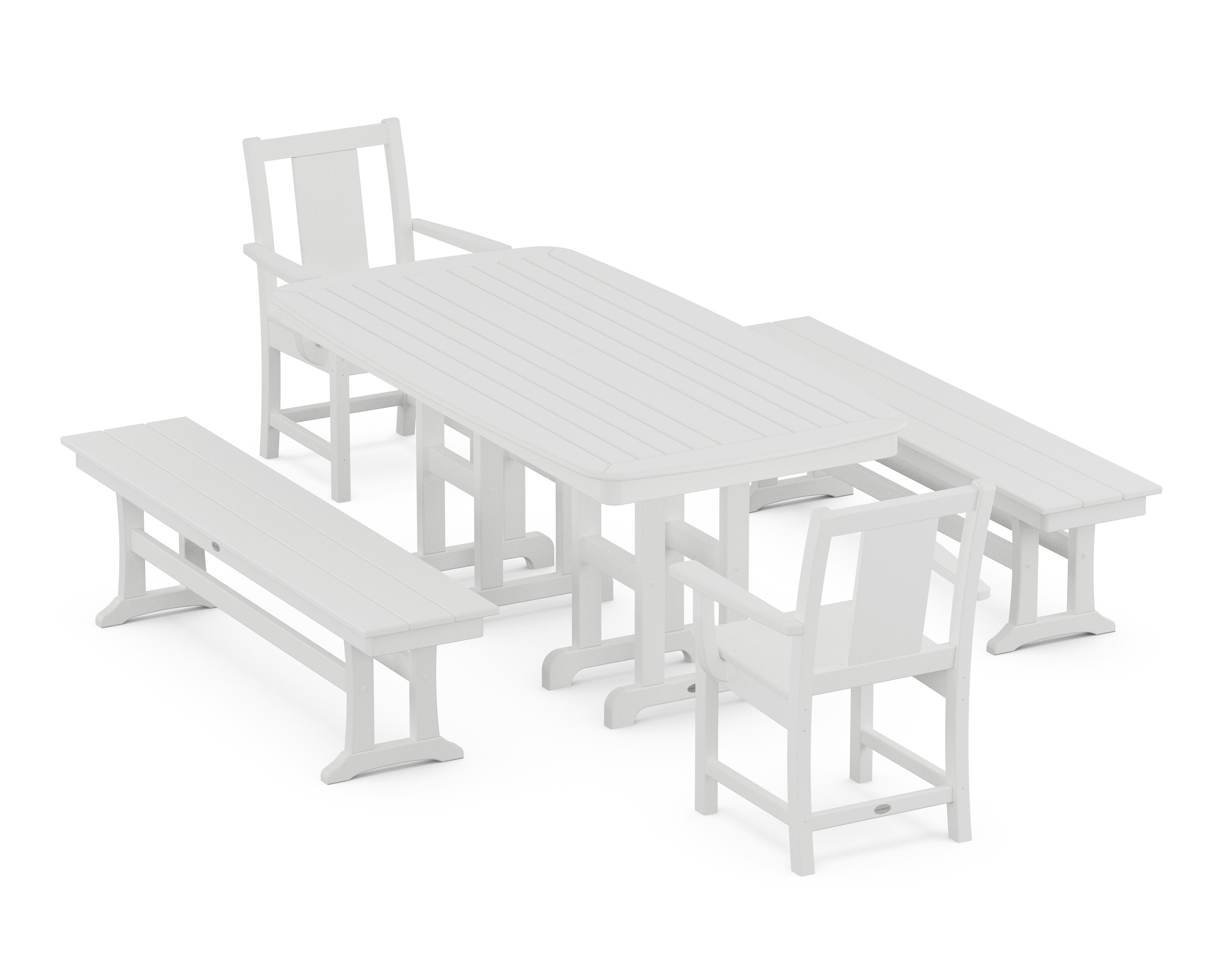 Prairie 5-Piece Dining Set with Benches in White