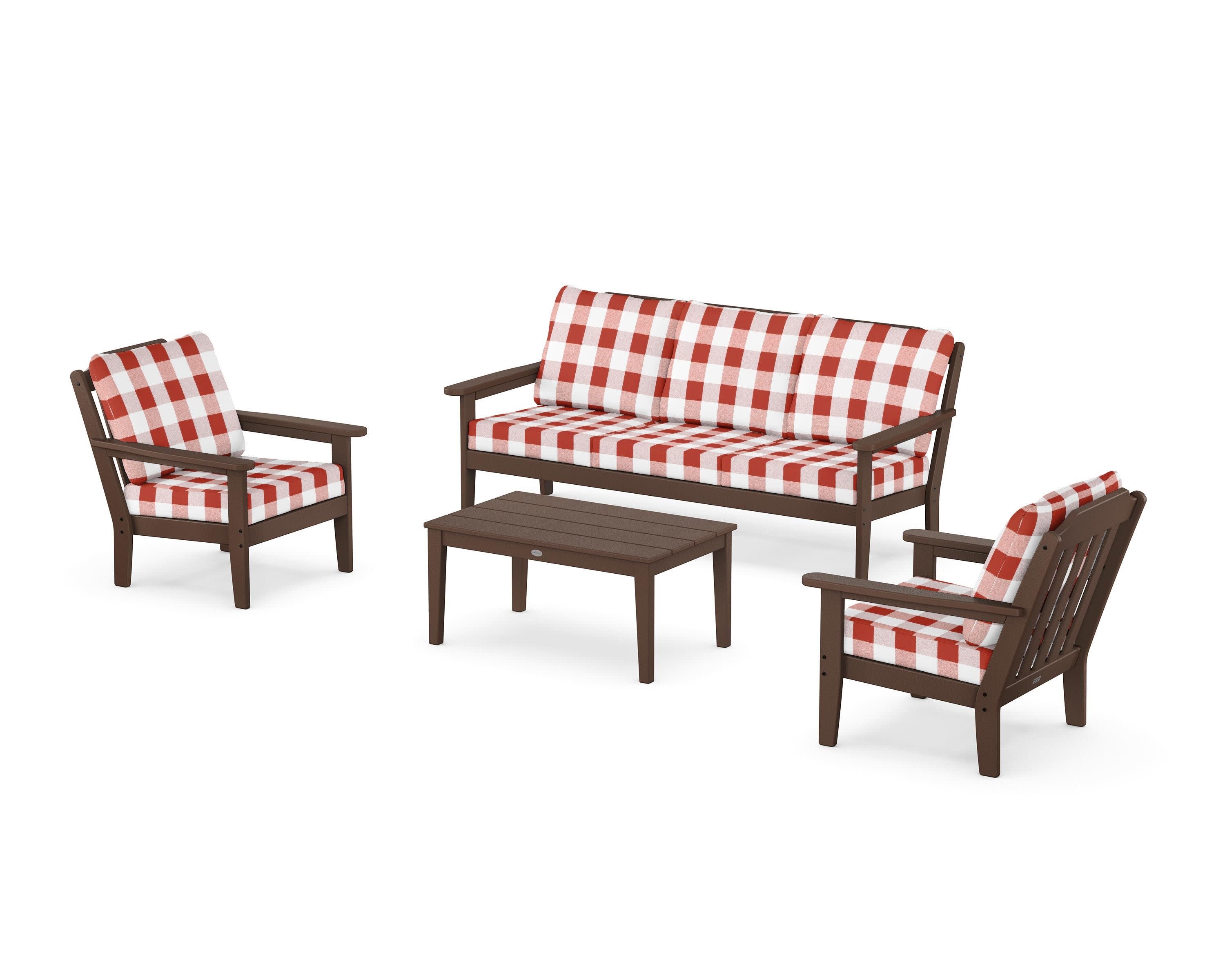 Cottage 4-Piece Deep Seating Set with Sofa in Mahogany / Buffalo Plaid Crimson