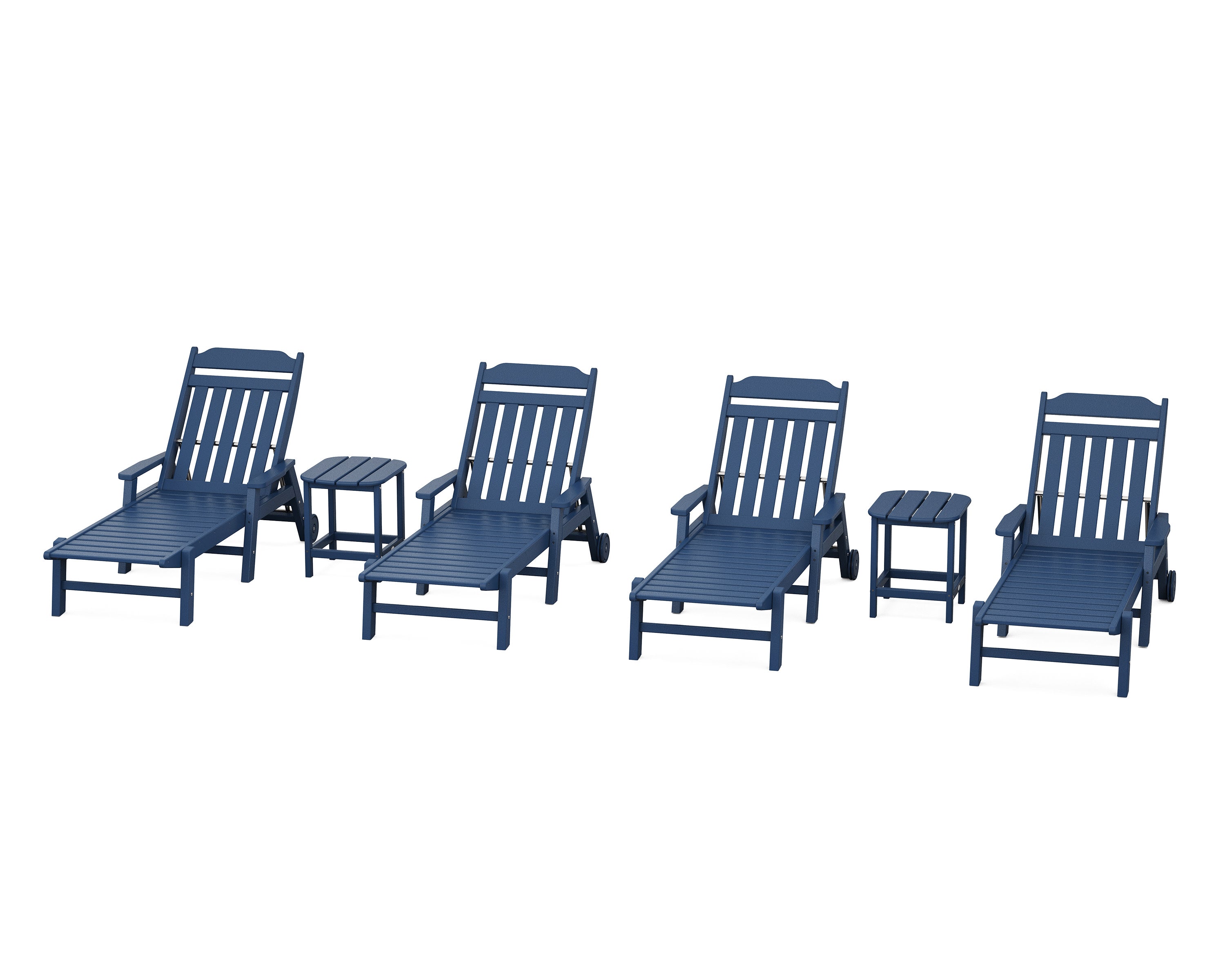Cottage 6-Piece Chaise Set with Arms and Wheels in Navy
