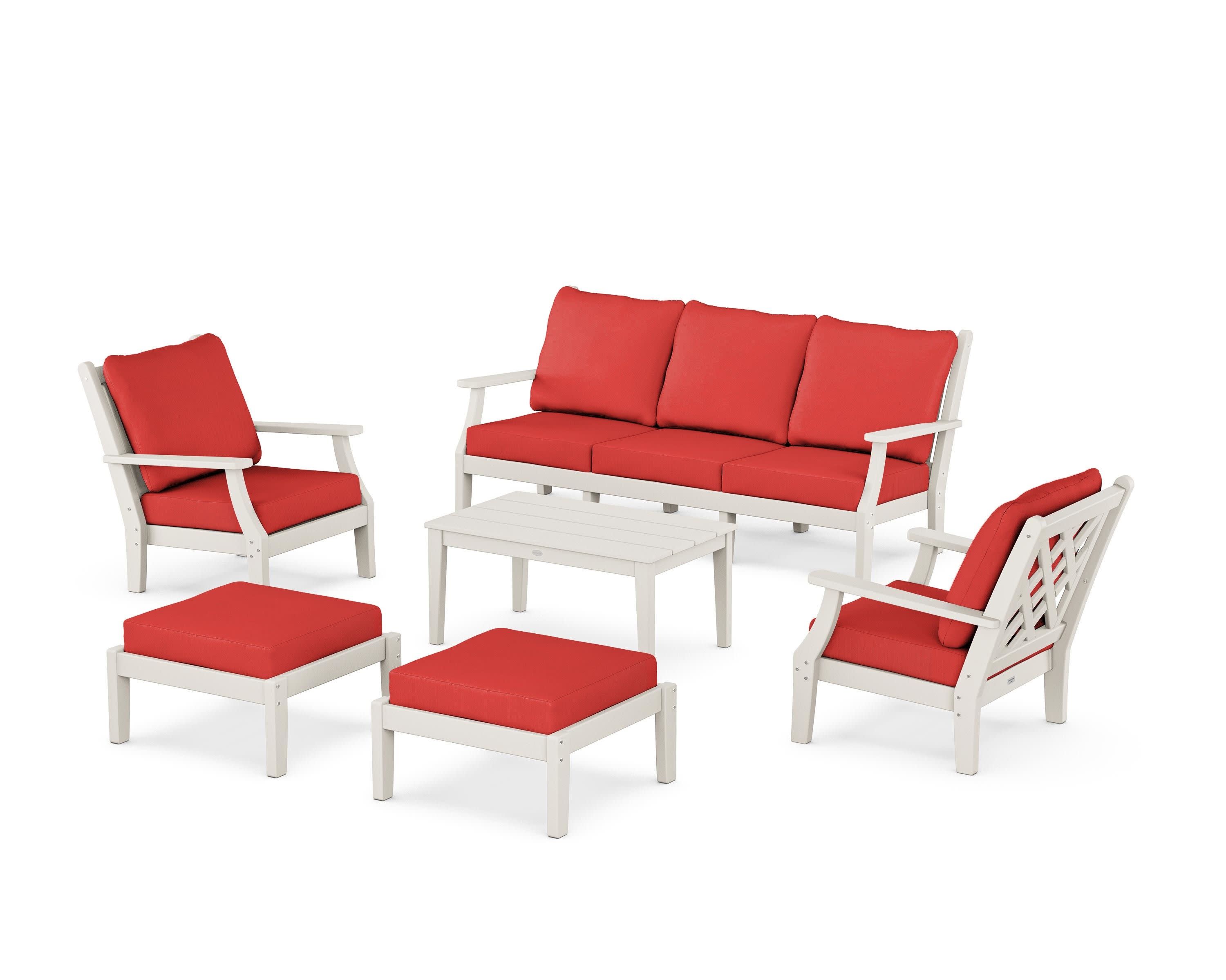 Wovendale 6-Piece Lounge Sofa Set in Sand / Crimson Linen
