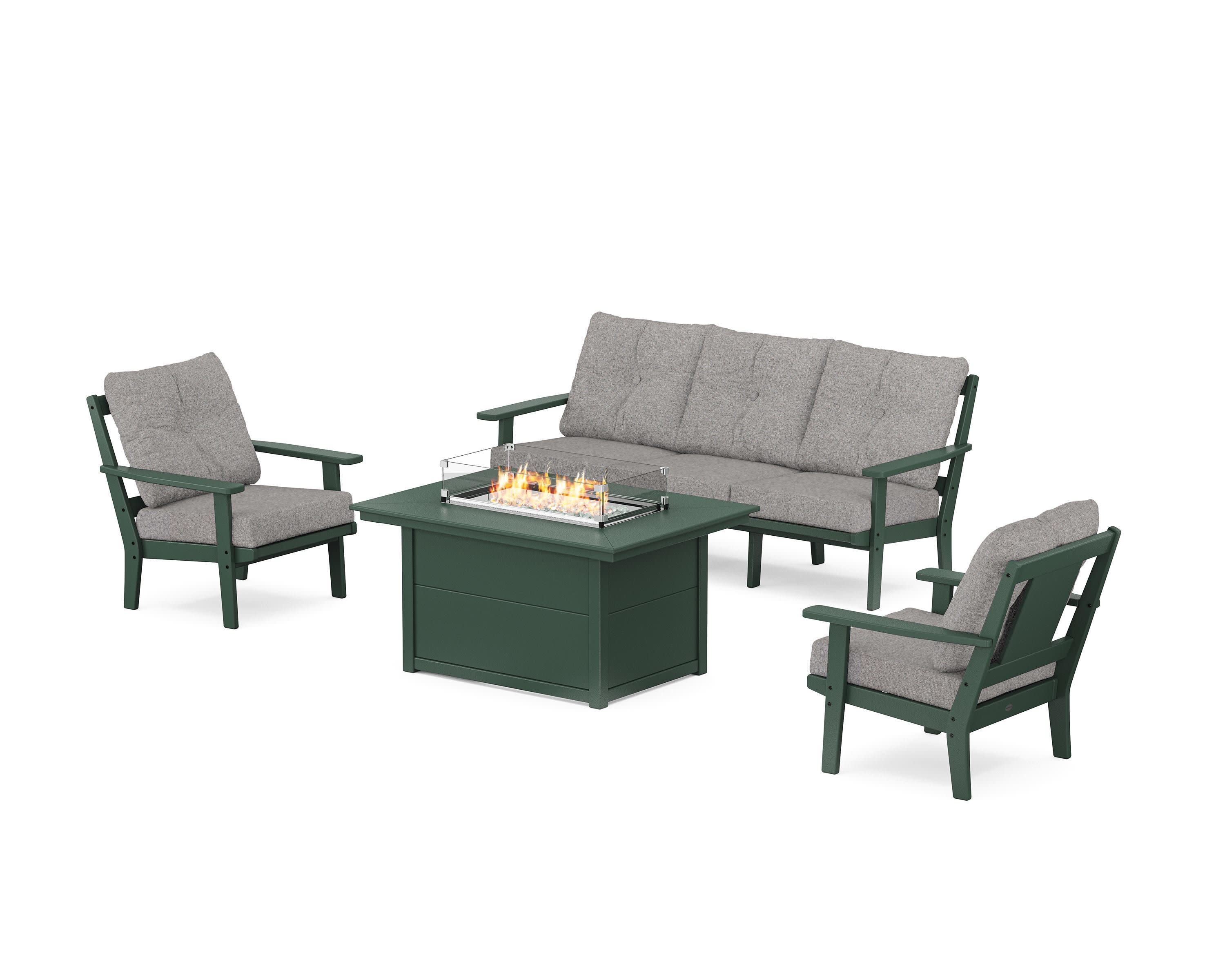 Prairie Deep Seating Fire Pit Table Set in Green / Grey Mist