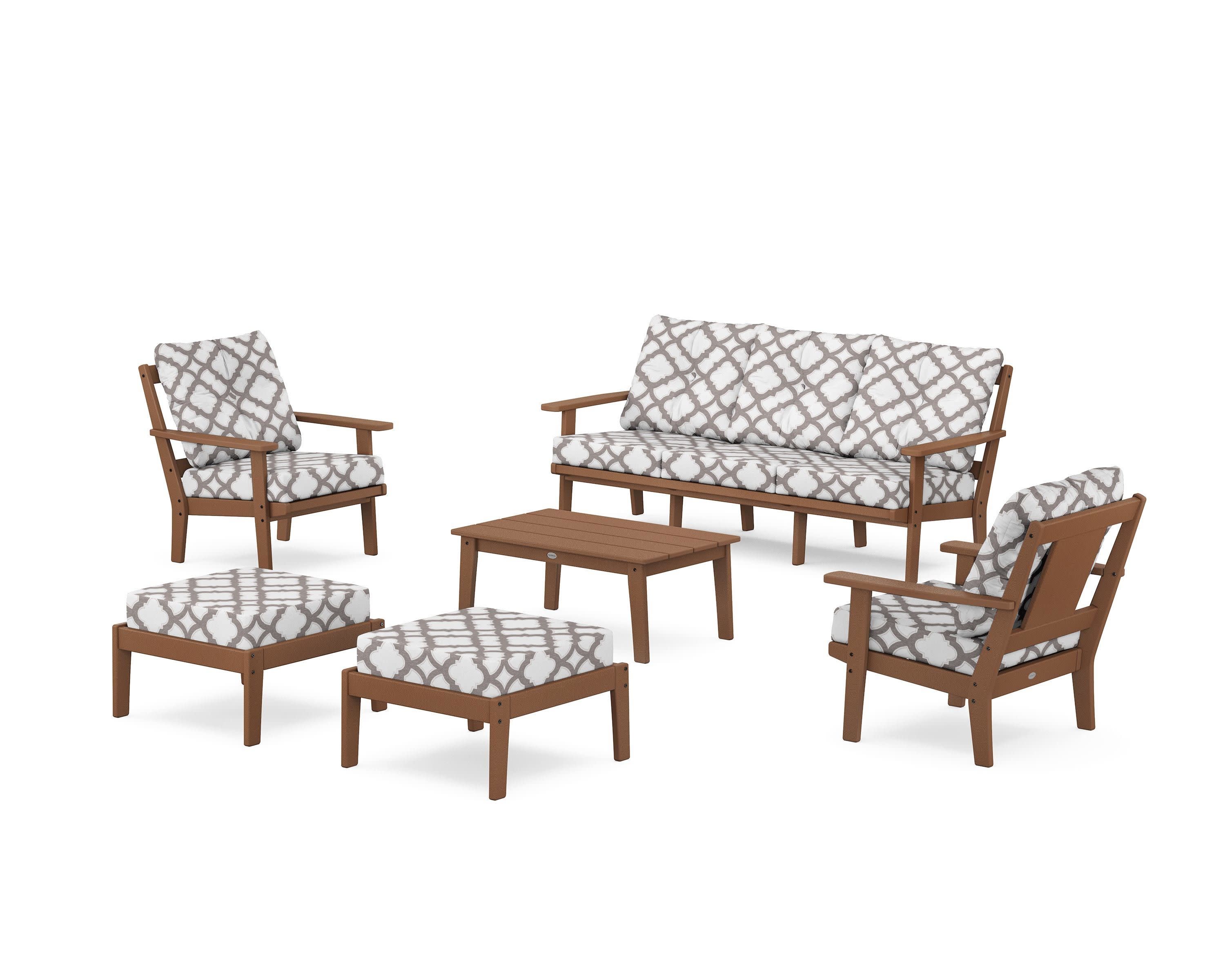 Prairie 6-Piece Lounge Sofa Set in Teak / Trellis Grey Mist