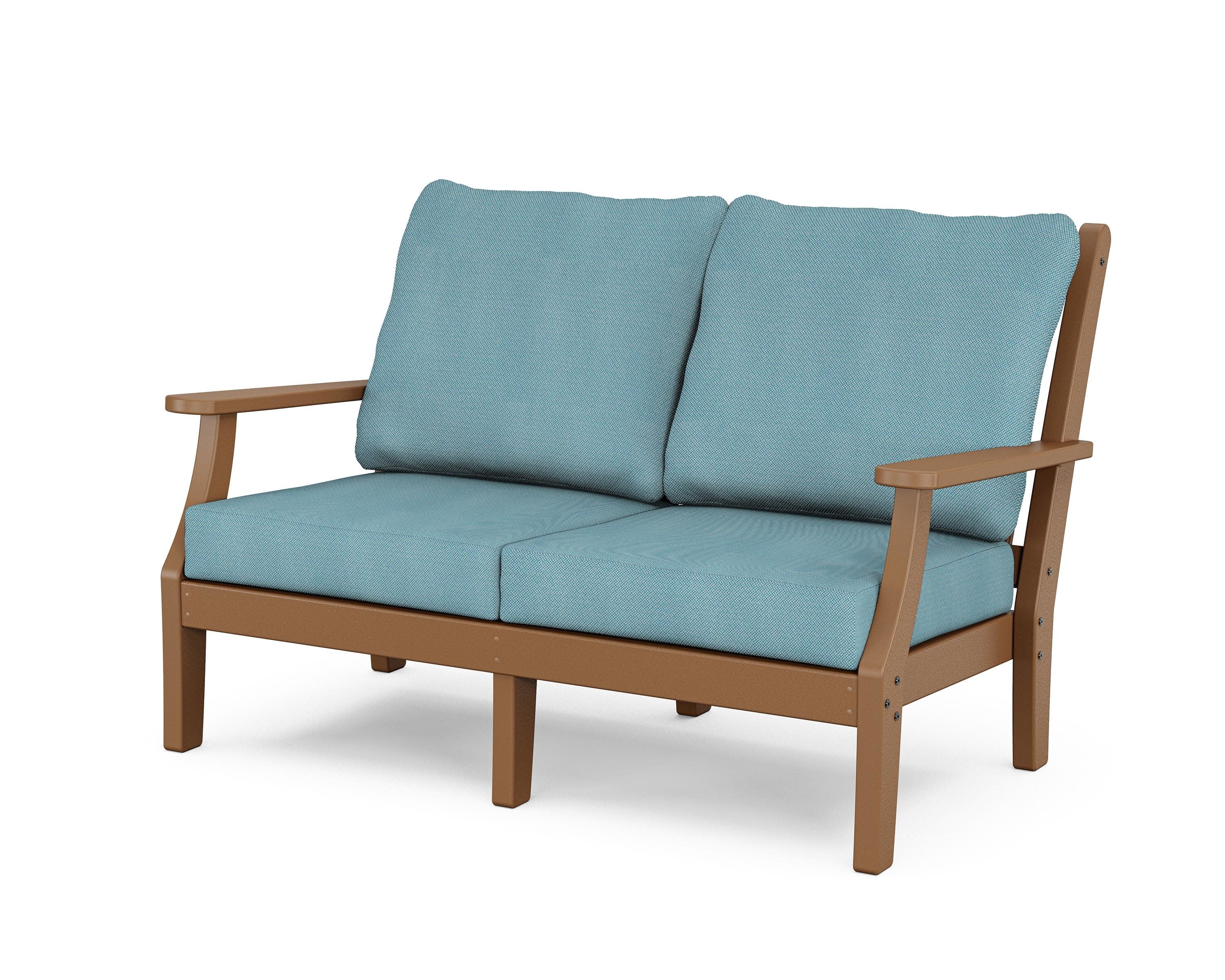 Wovendale Deep Seating Loveseat in Teak / Lattice Sky Blue