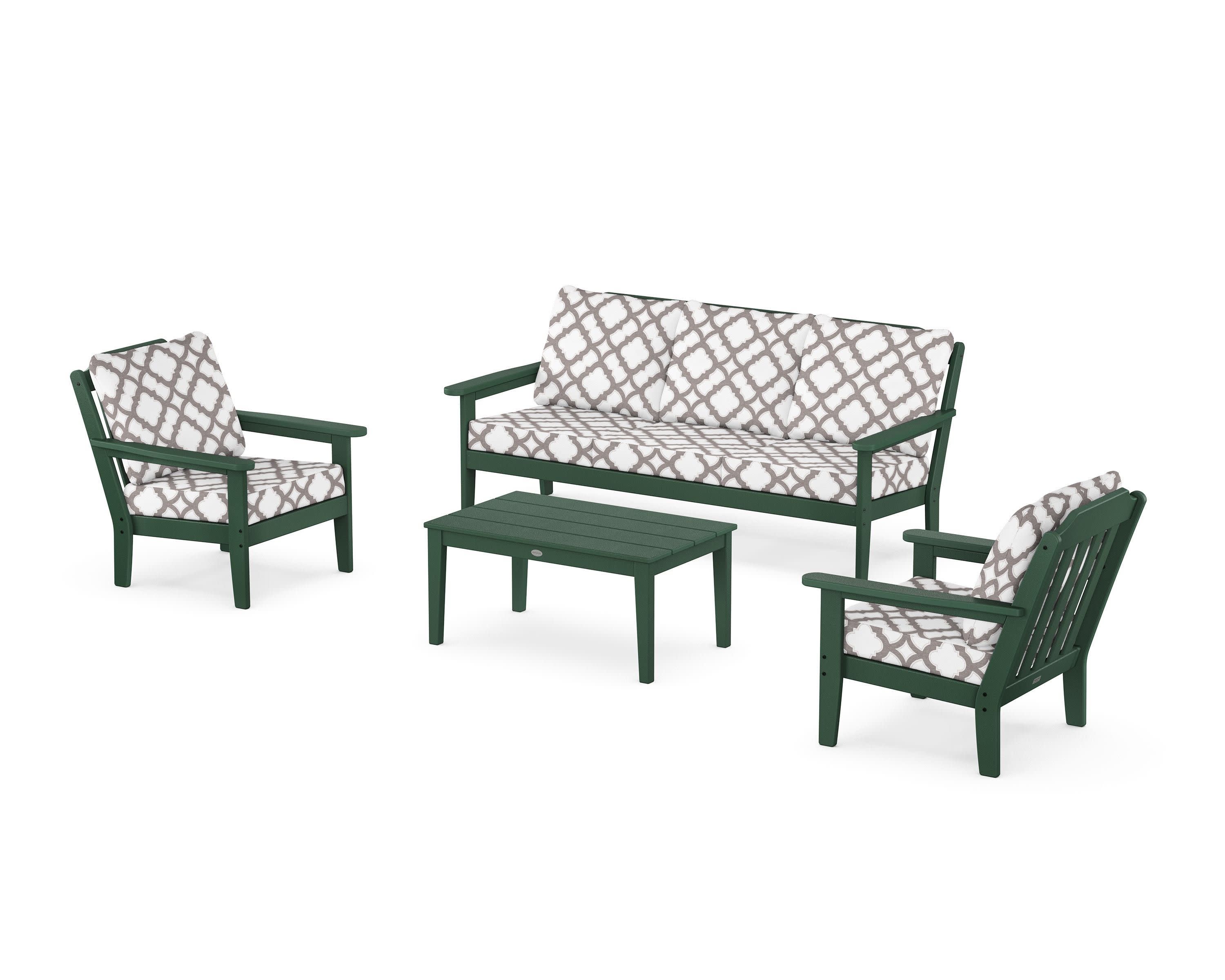 Cottage 4-Piece Deep Seating Set with Sofa in Green / Trellis Grey Mist