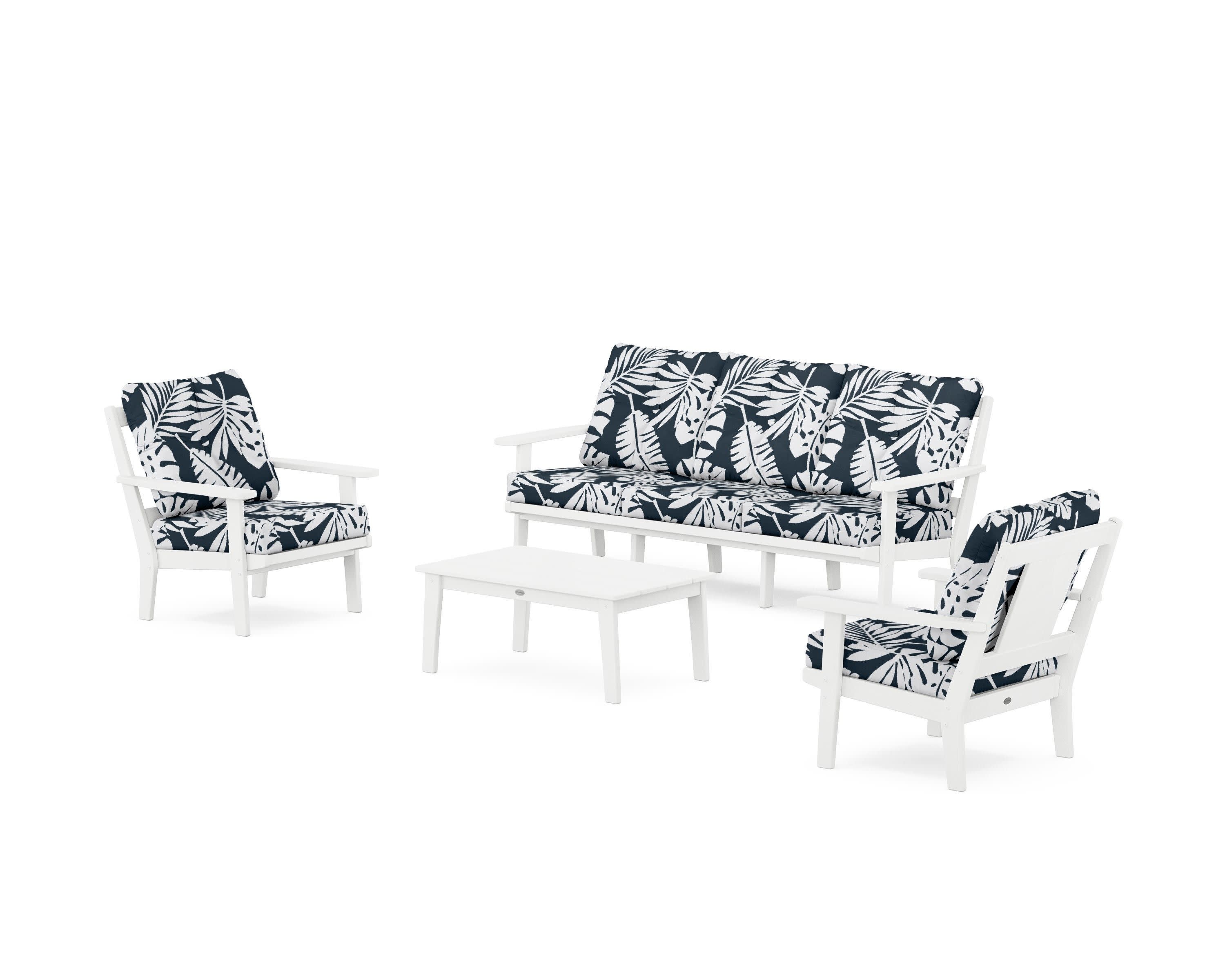 Prairie 4-Piece Deep Seating Set with Sofa in White / Leaf Marine Indigo