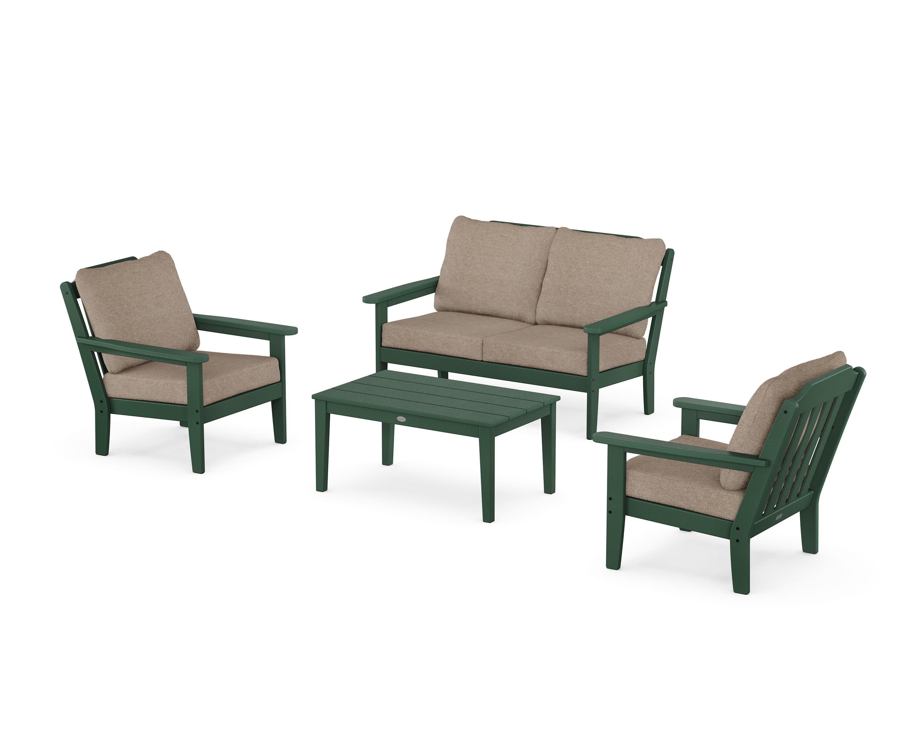 Cottage 4-Piece Deep Seating Set with Loveseat in Green / Spiced Burlap