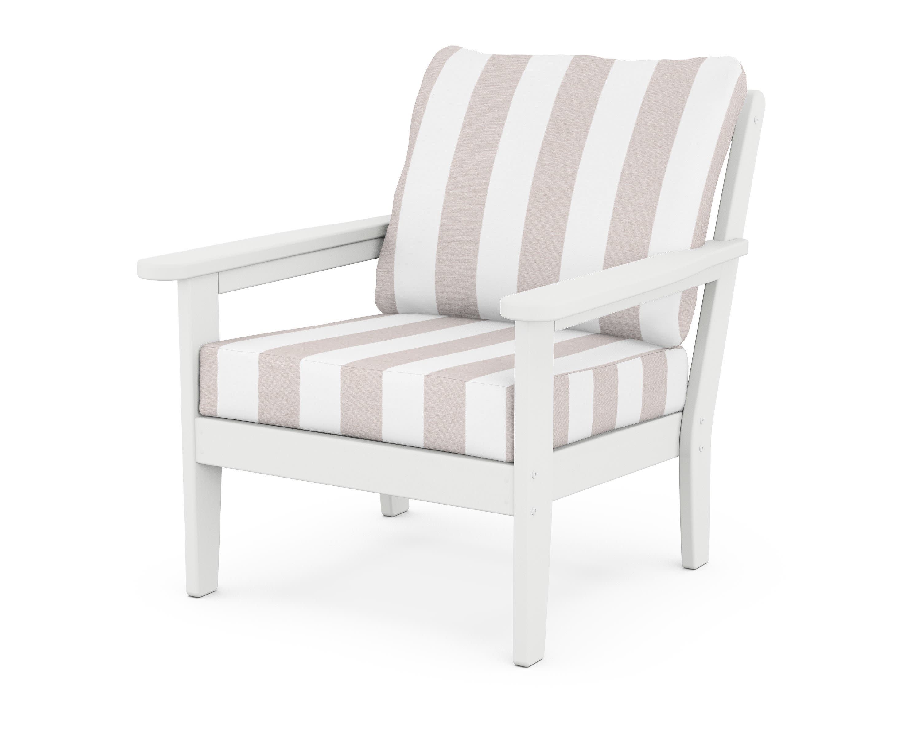 Cottage Deep Seating Chair in White / Cabana Stripe Dune Burlap