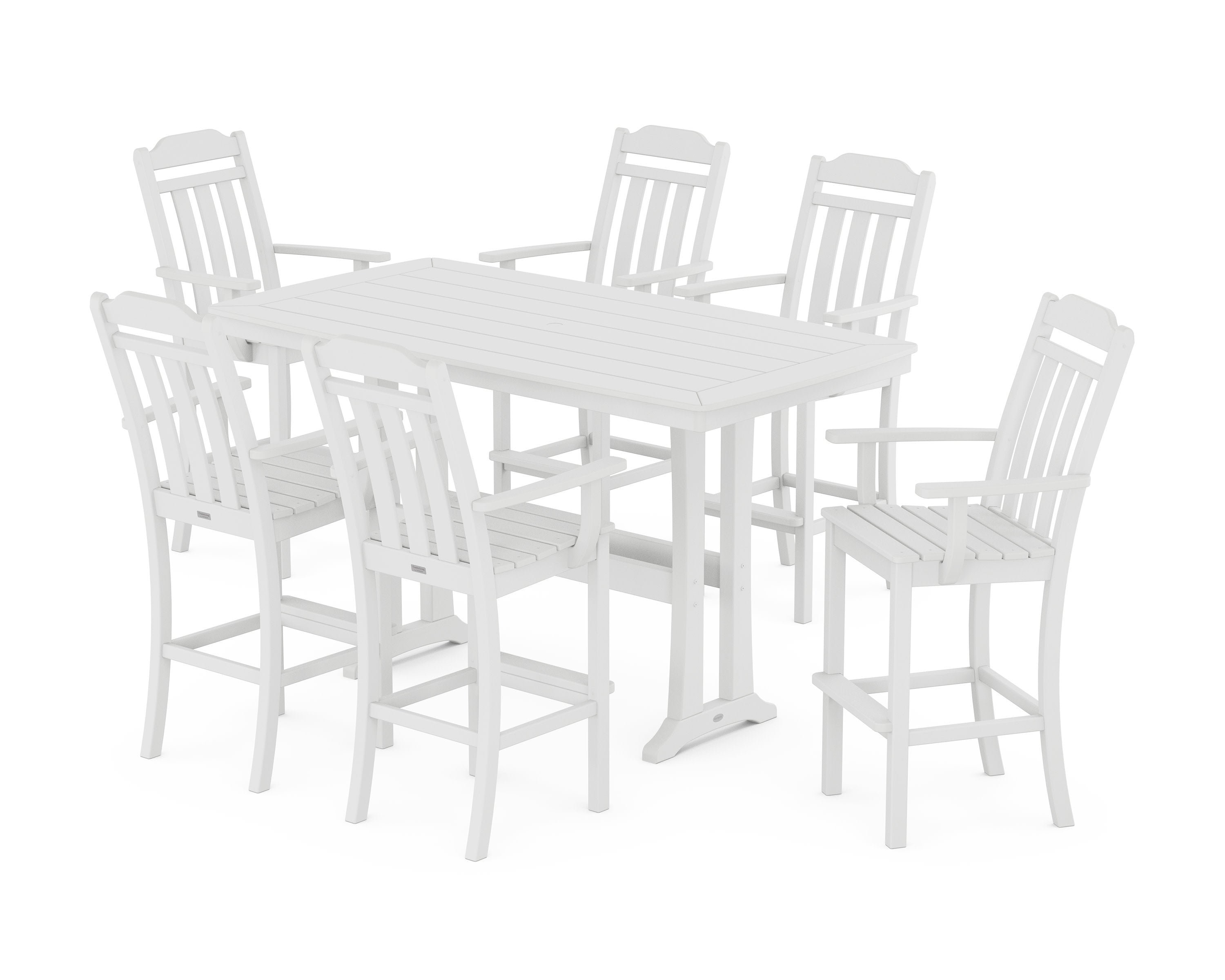 Cottage Arm Chair 7-Piece Bar Set with Trestle Legs in White