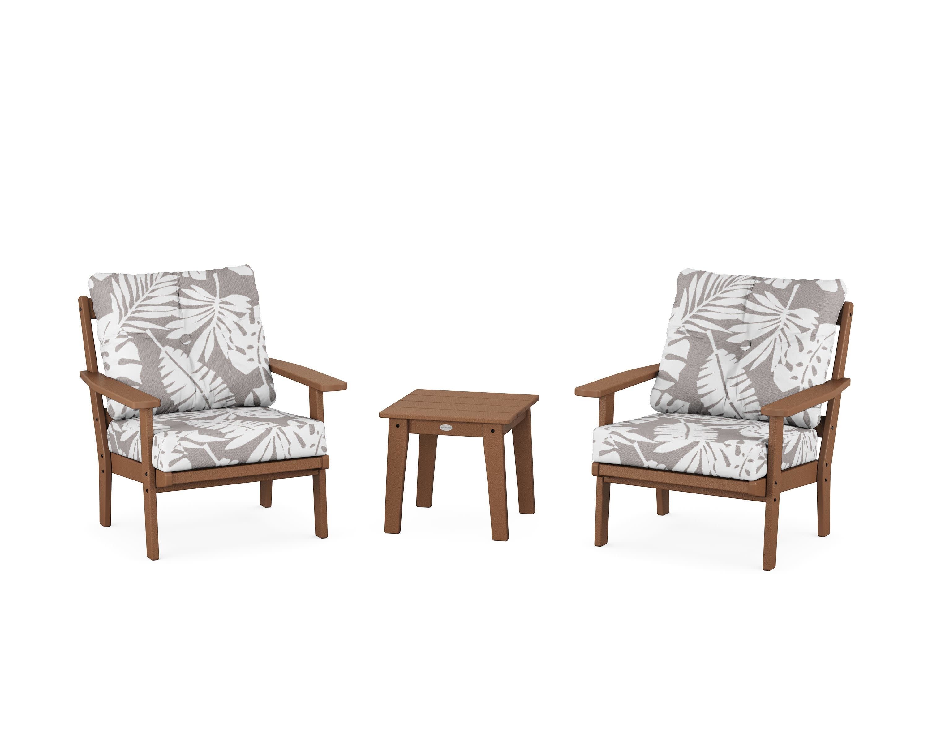 Prairie 3-Piece Deep Seating Set in Teak / Leaf Grey Mist