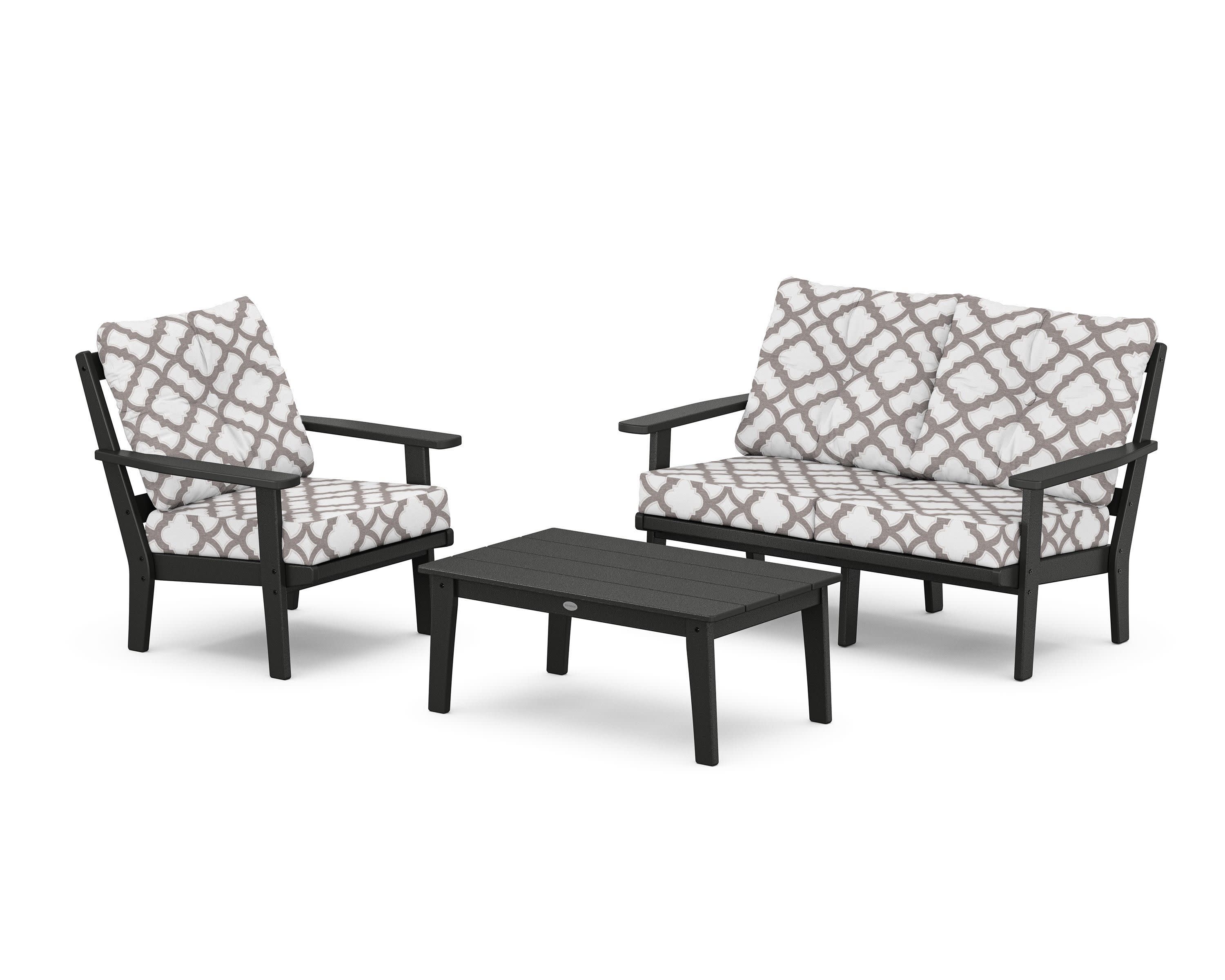 Prairie 3-Piece Deep Seating Set with Loveseat in Black / Trellis Grey Mist