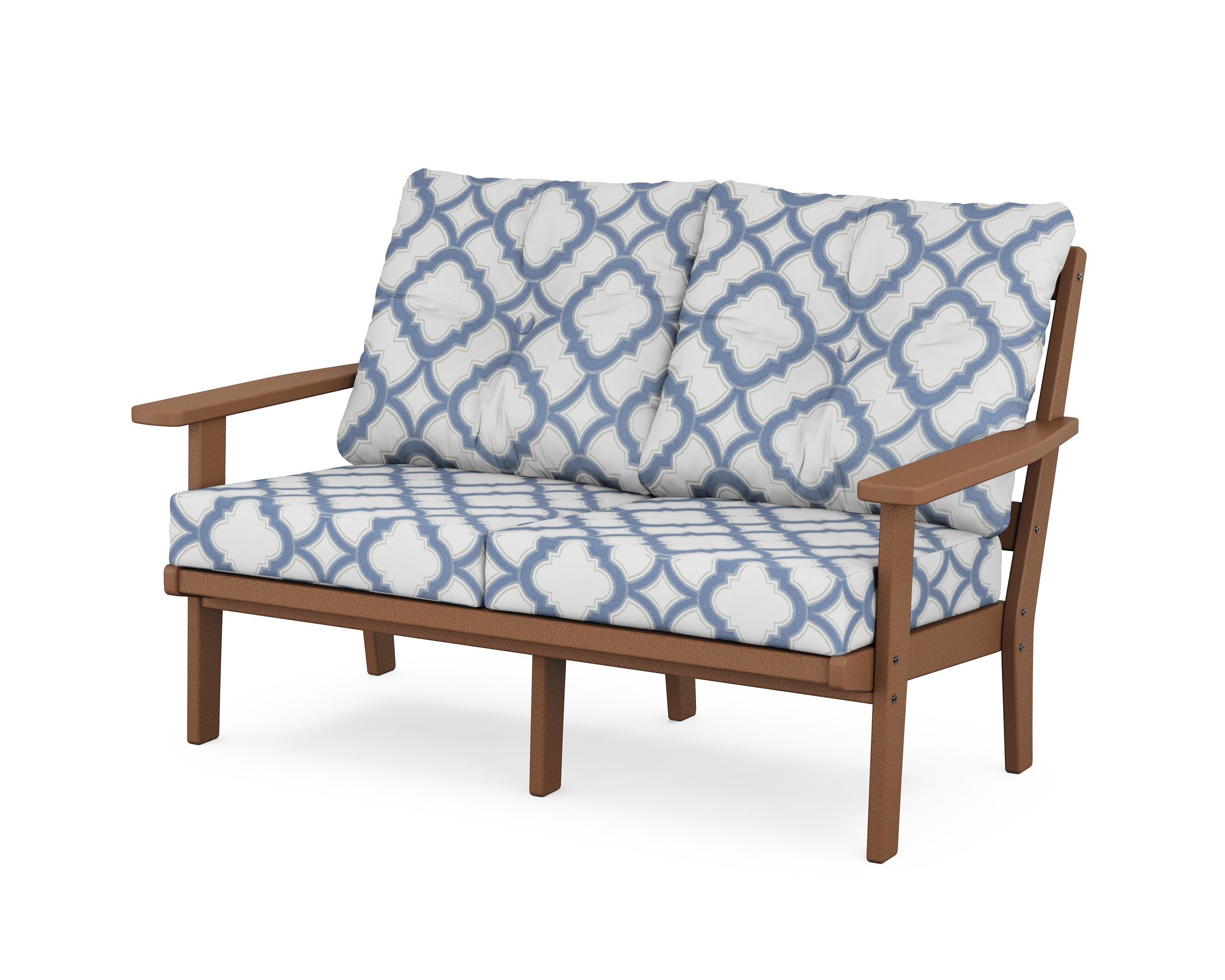 Prairie Deep SeatingLoveseat in Teak / Trellis Sky Blue