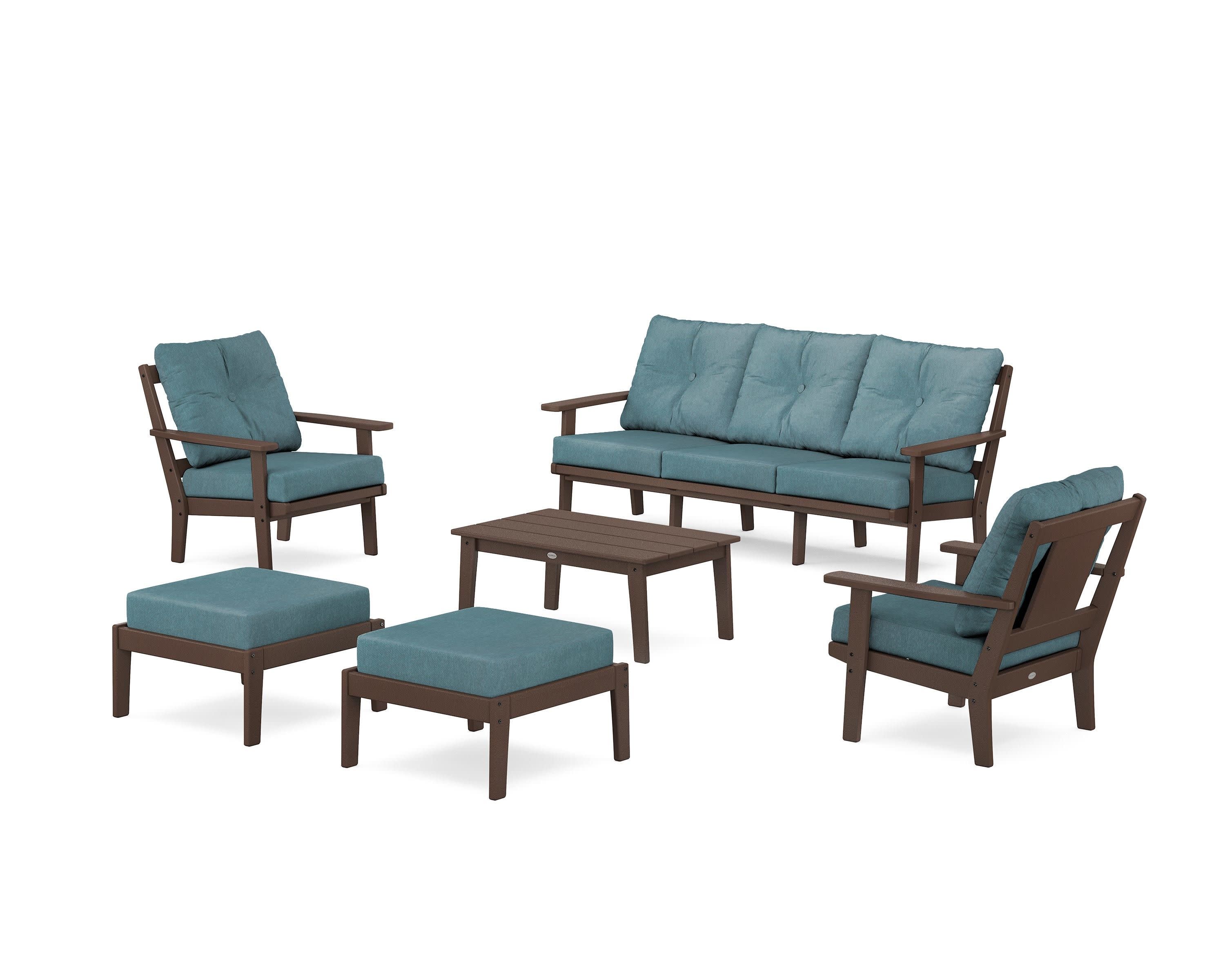 Prairie 6-Piece Lounge Sofa Set in Mahogany / Ocean Teal