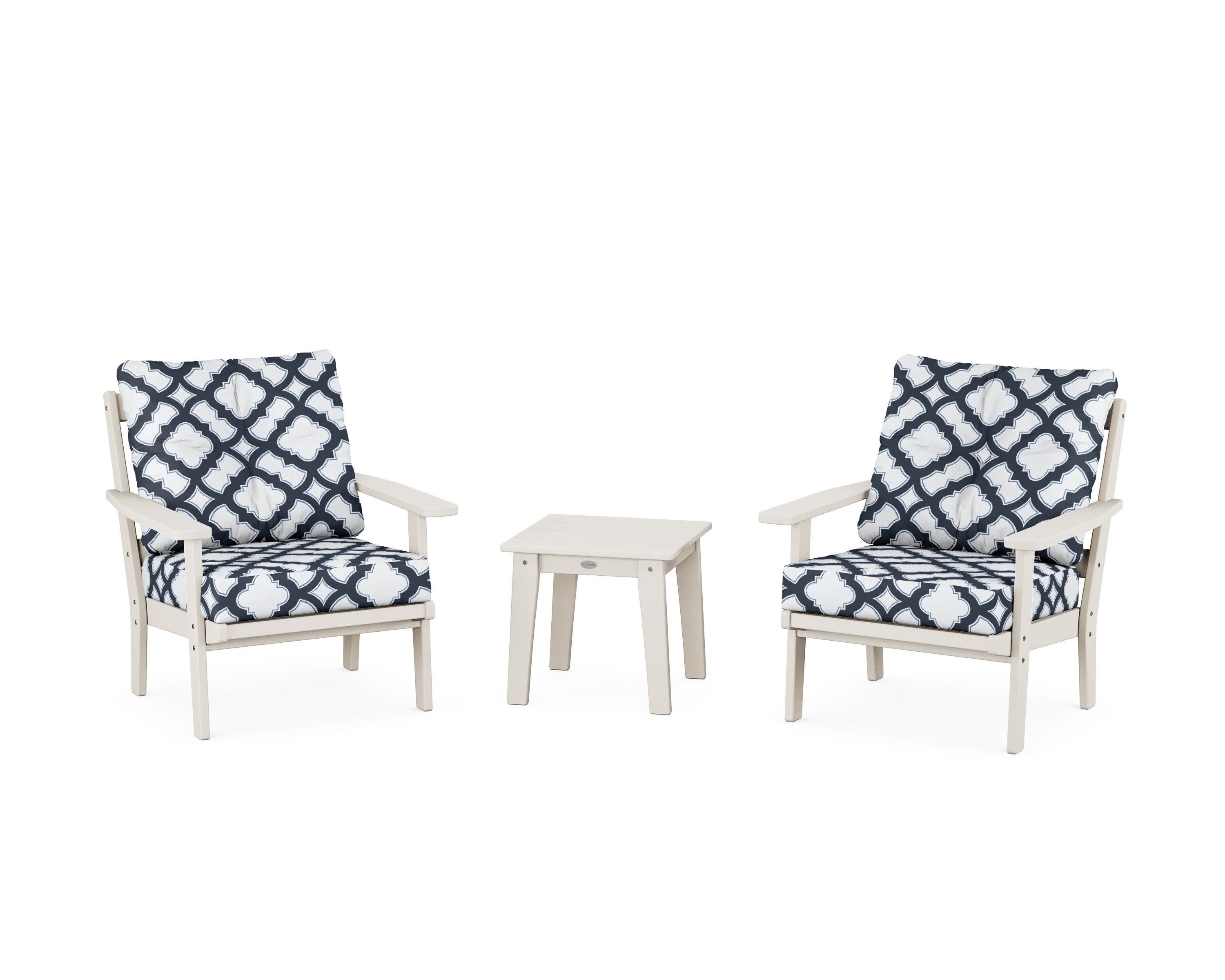 Prairie 3-Piece Deep Seating Set in Sand / Trellis Marine Indigo