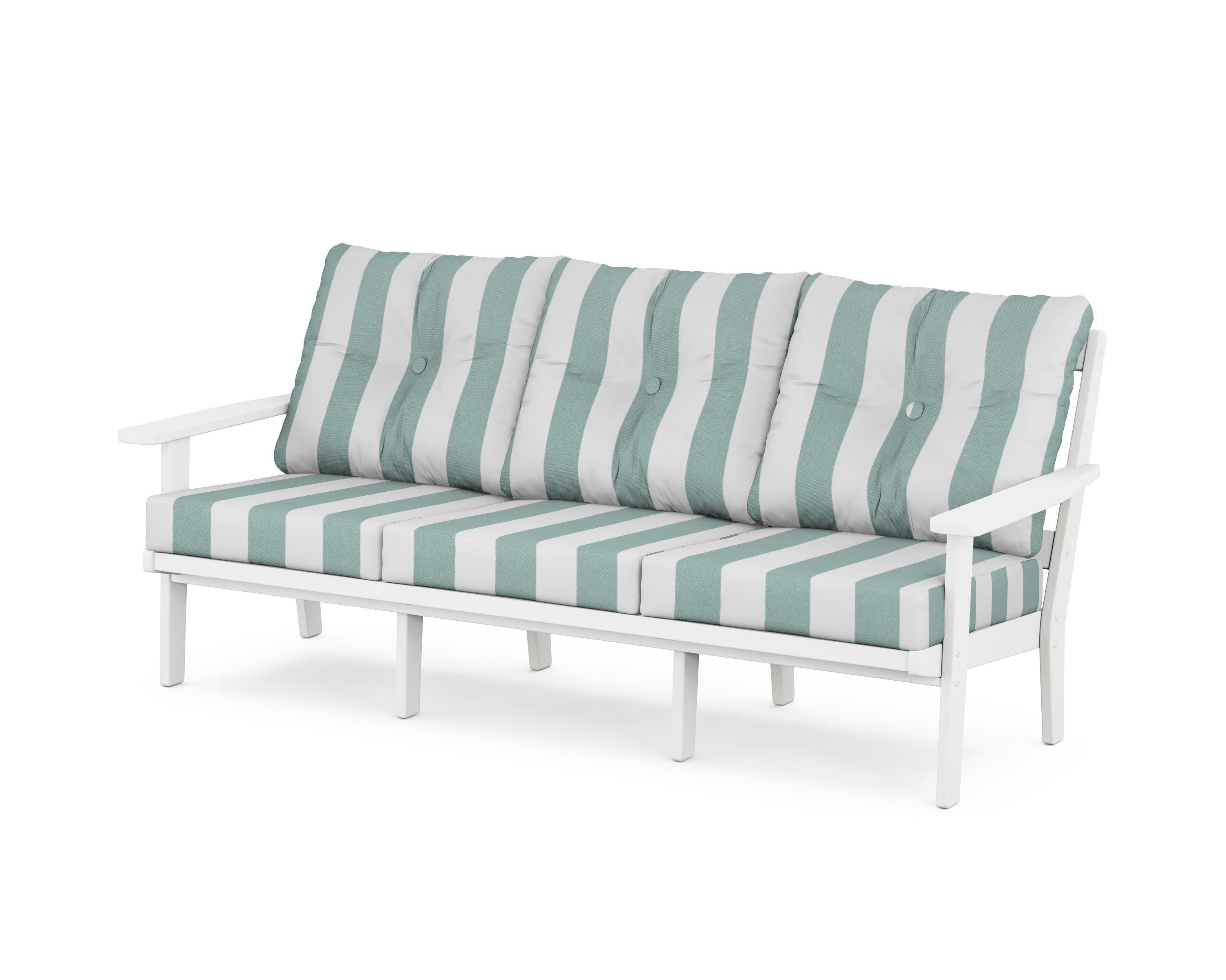 PrairieDeep Seating Sofa in White / Cabana Stripe Glacier Spa