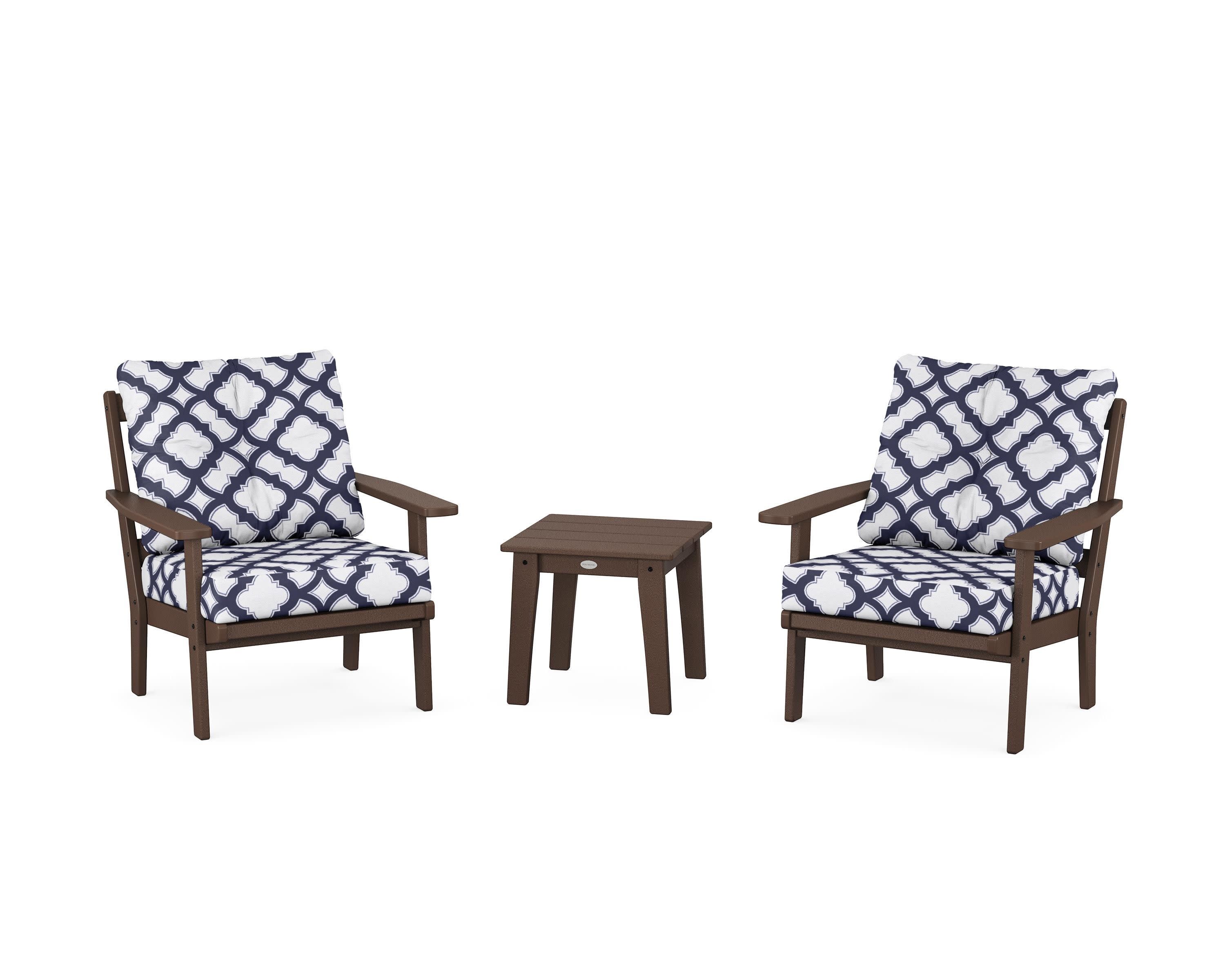 Prairie 3-Piece Deep Seating Set in Mahogany / Trellis Navy