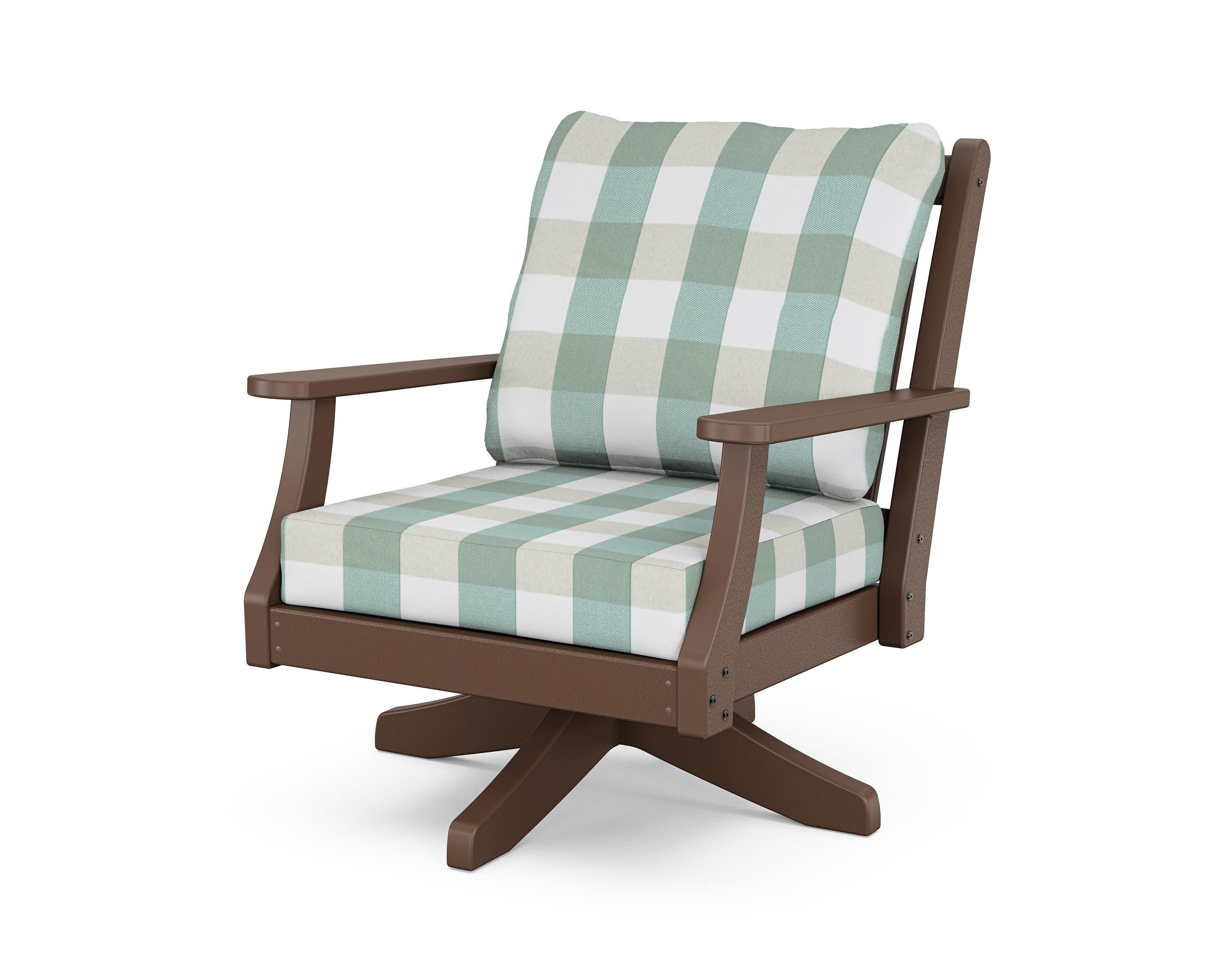 Wovendale Deep Seating Swivel Chair in Mahogany / Buffalo Plaid Glacier Spa