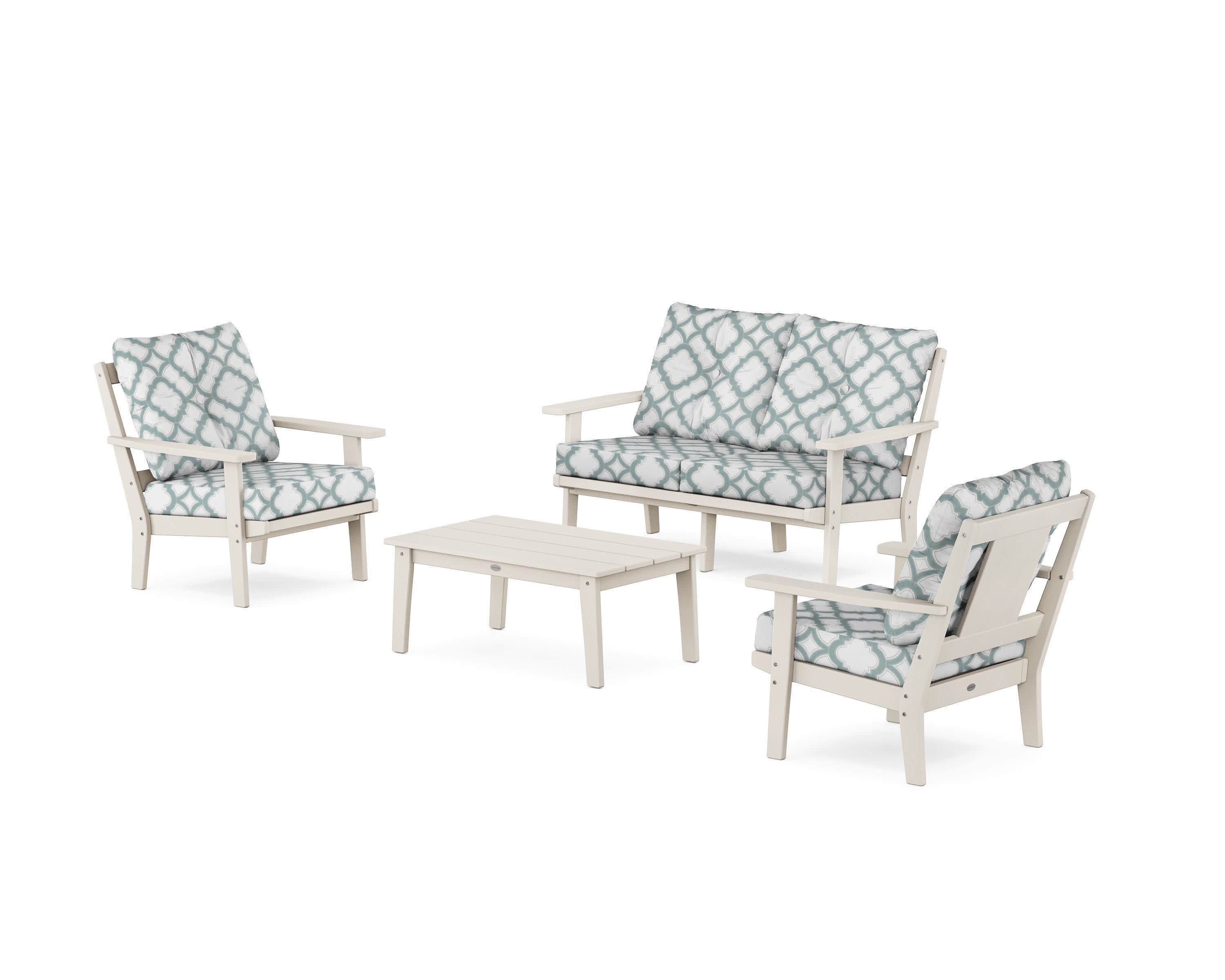 Prairie 4-Piece Deep Seating Set with Loveseat in Sand / Trellis Glacier Spa