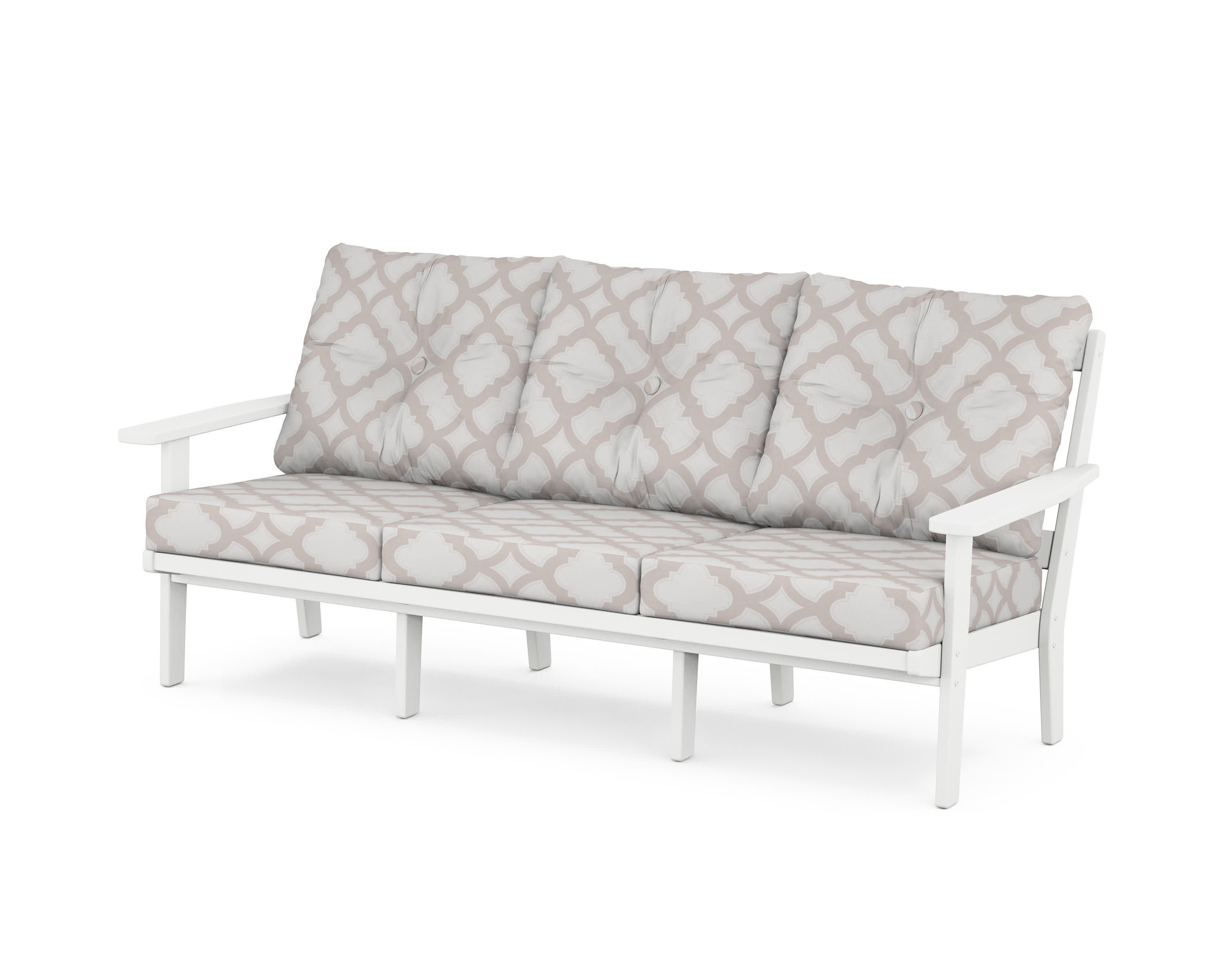 PrairieDeep Seating Sofa in White / Trellis Dune Burlap