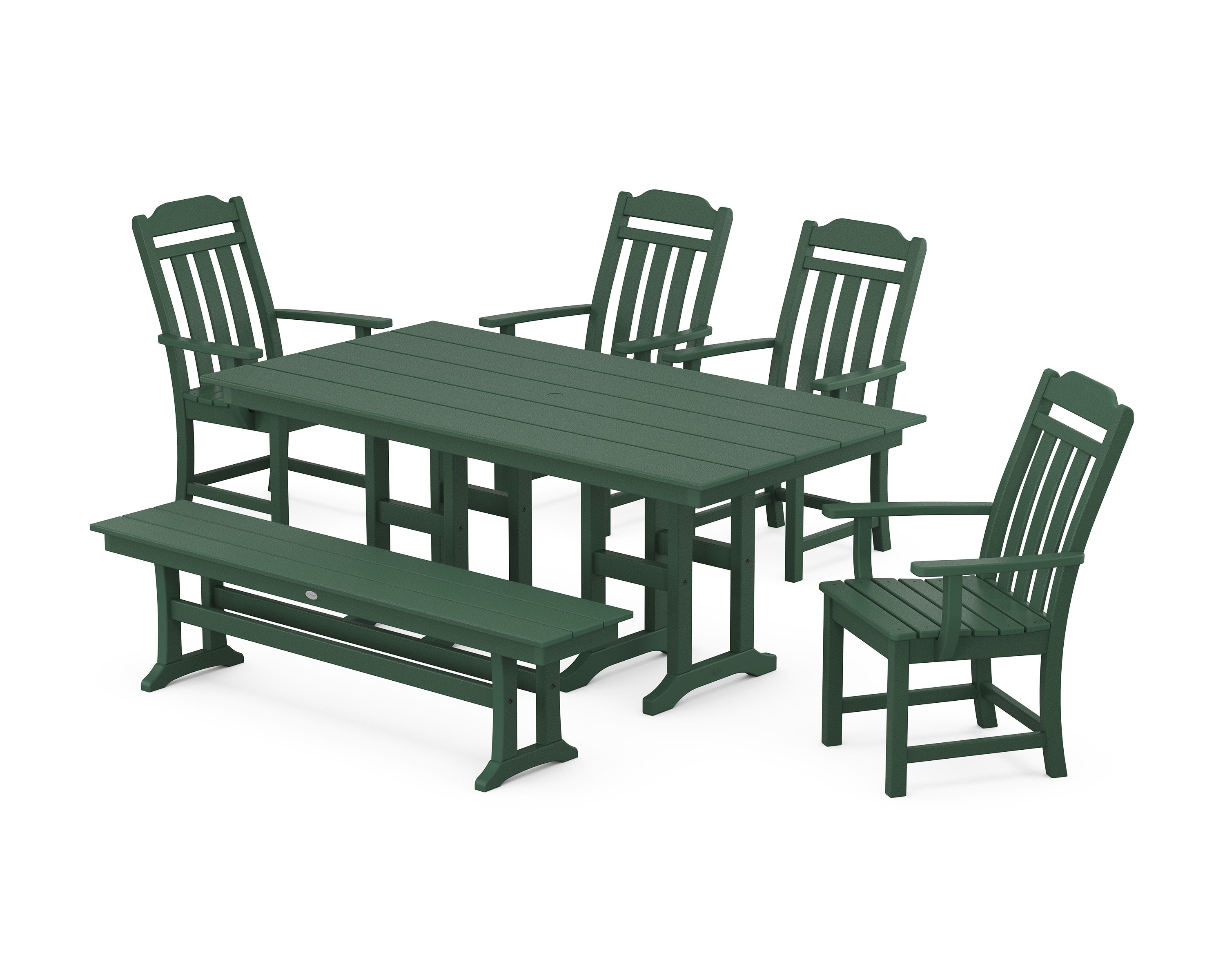 Cottage 6-Piece Farmhouse Dining Set with Bench in Green