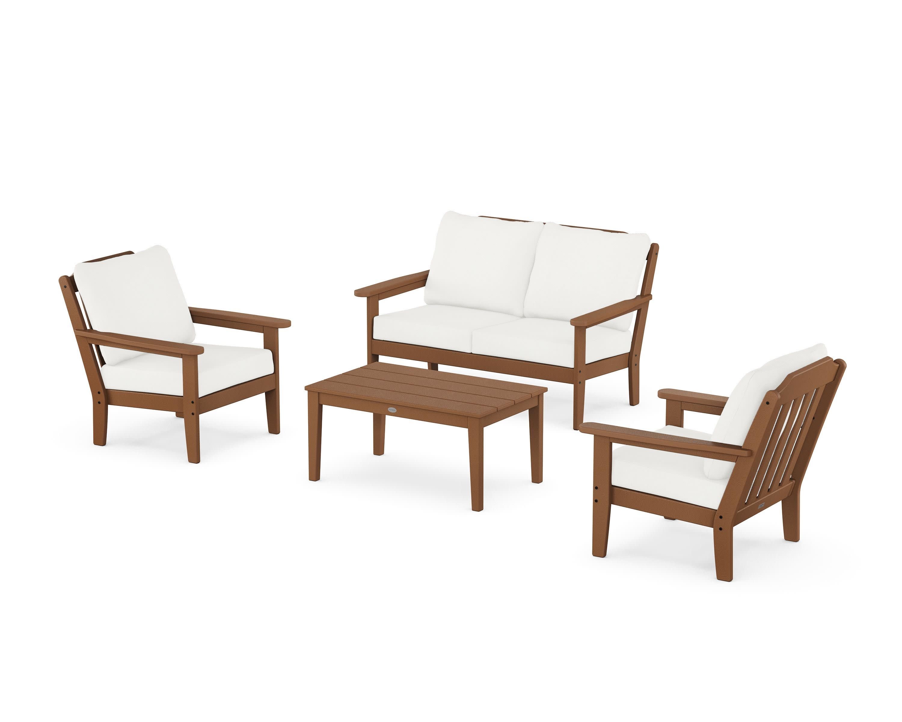Cottage 4-Piece Deep Seating Set with Loveseat in Teak / Natural Linen