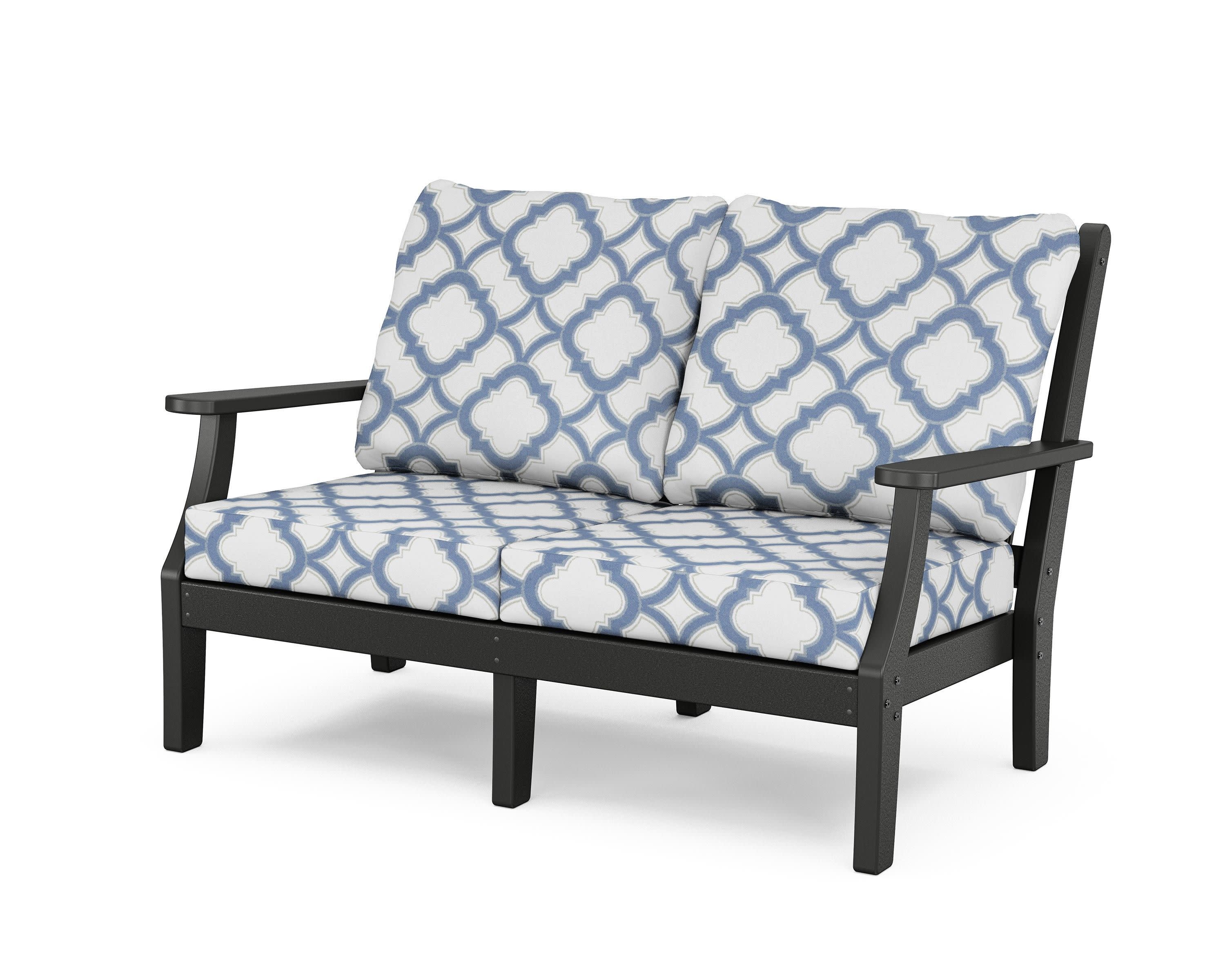 Wovendale Deep Seating Loveseat in Black / Trellis Sky Blue