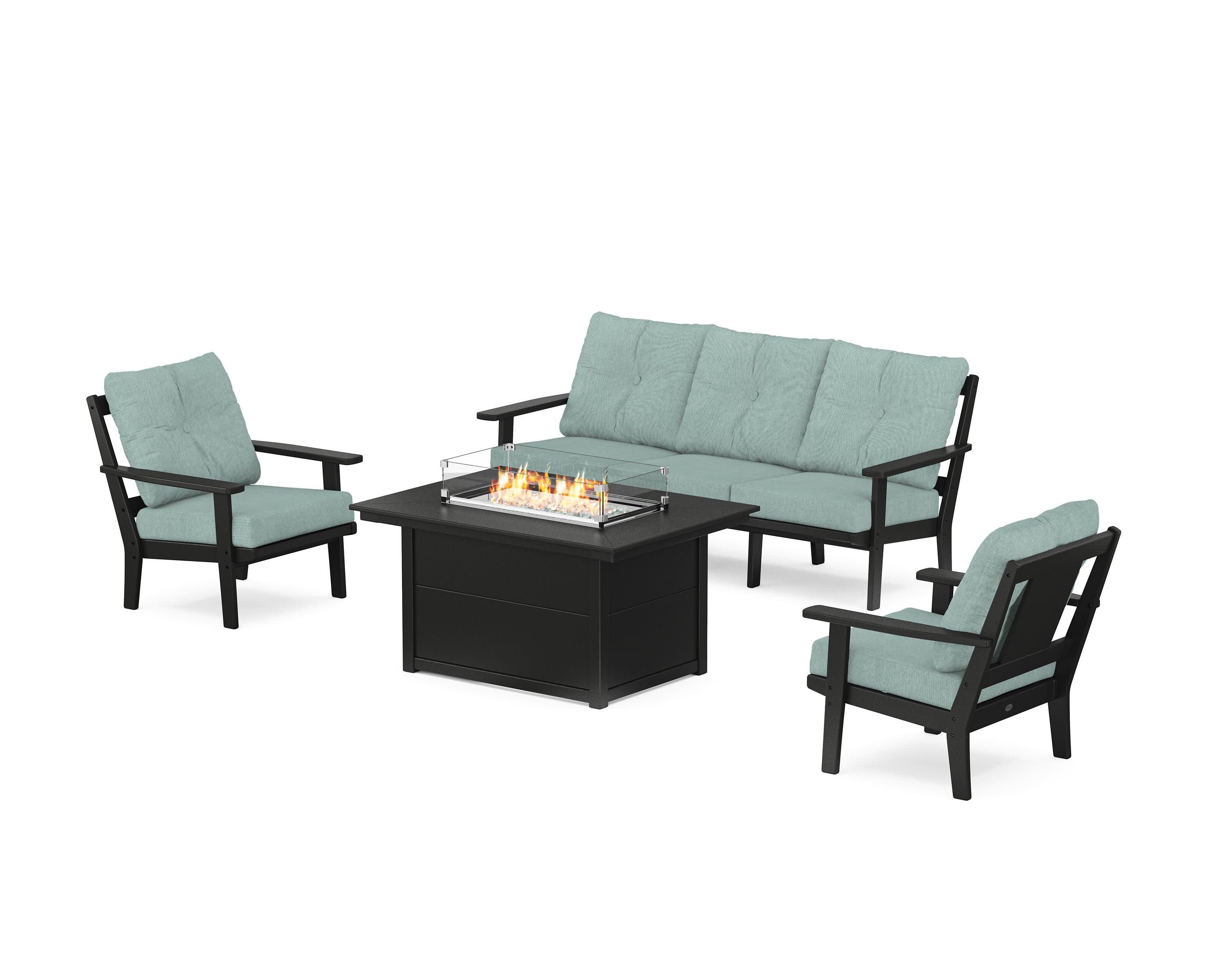 Prairie Deep Seating Fire Pit Table Set in Black / Glacier Spa