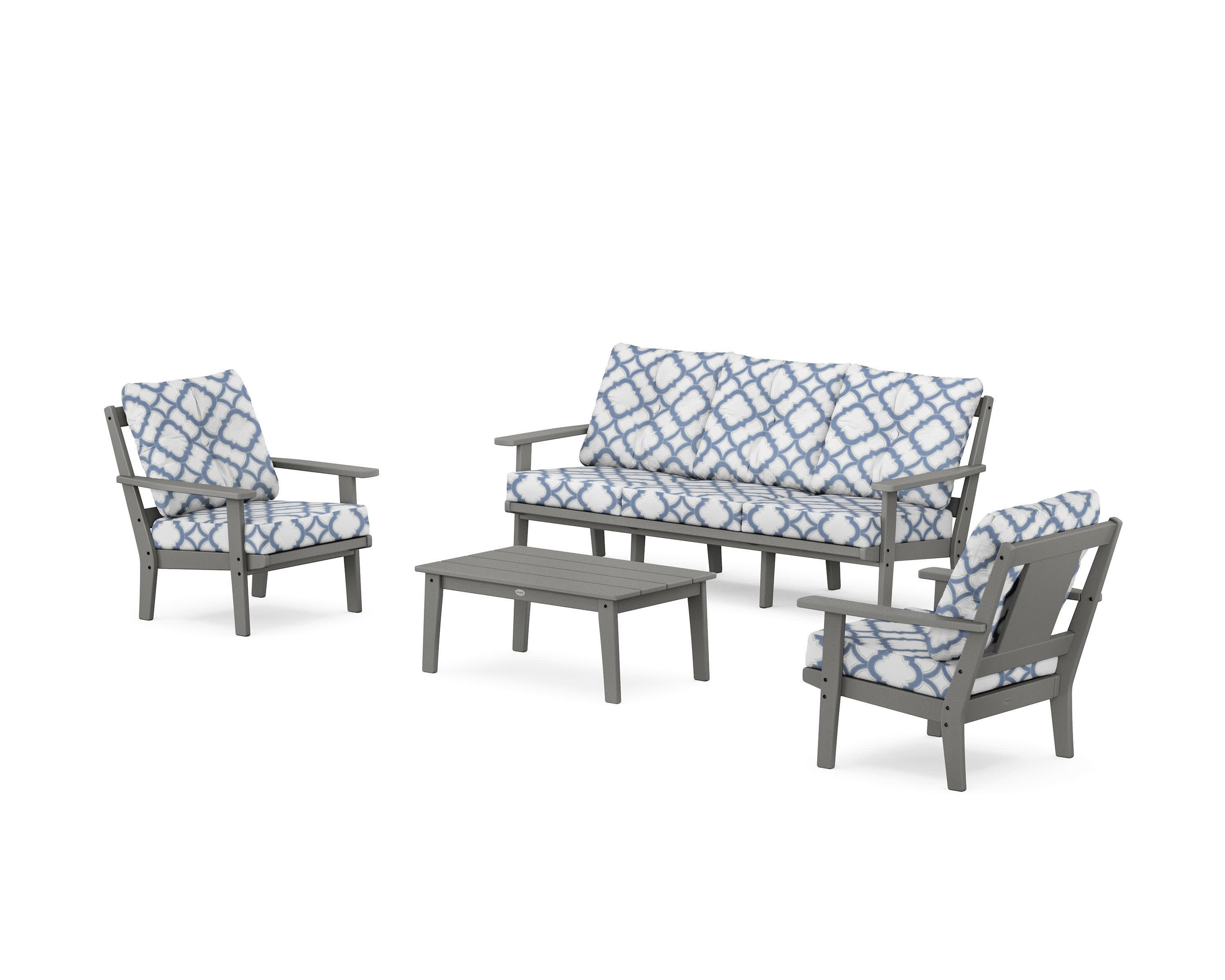 Prairie 4-Piece Deep Seating Set with Sofa in Slate Grey / Trellis Sky Blue