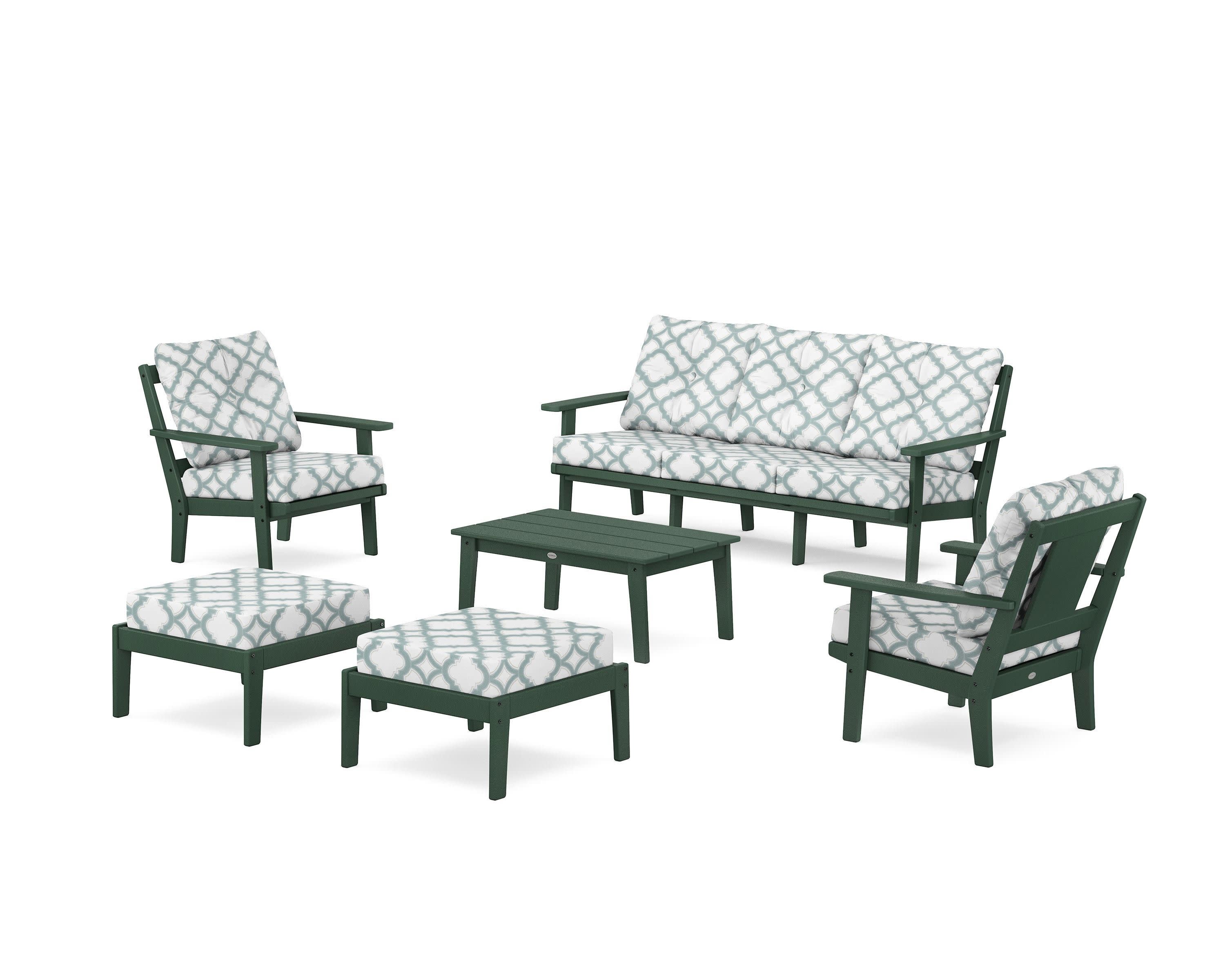 Prairie 6-Piece Lounge Sofa Set in Green / Trellis Glacier Spa