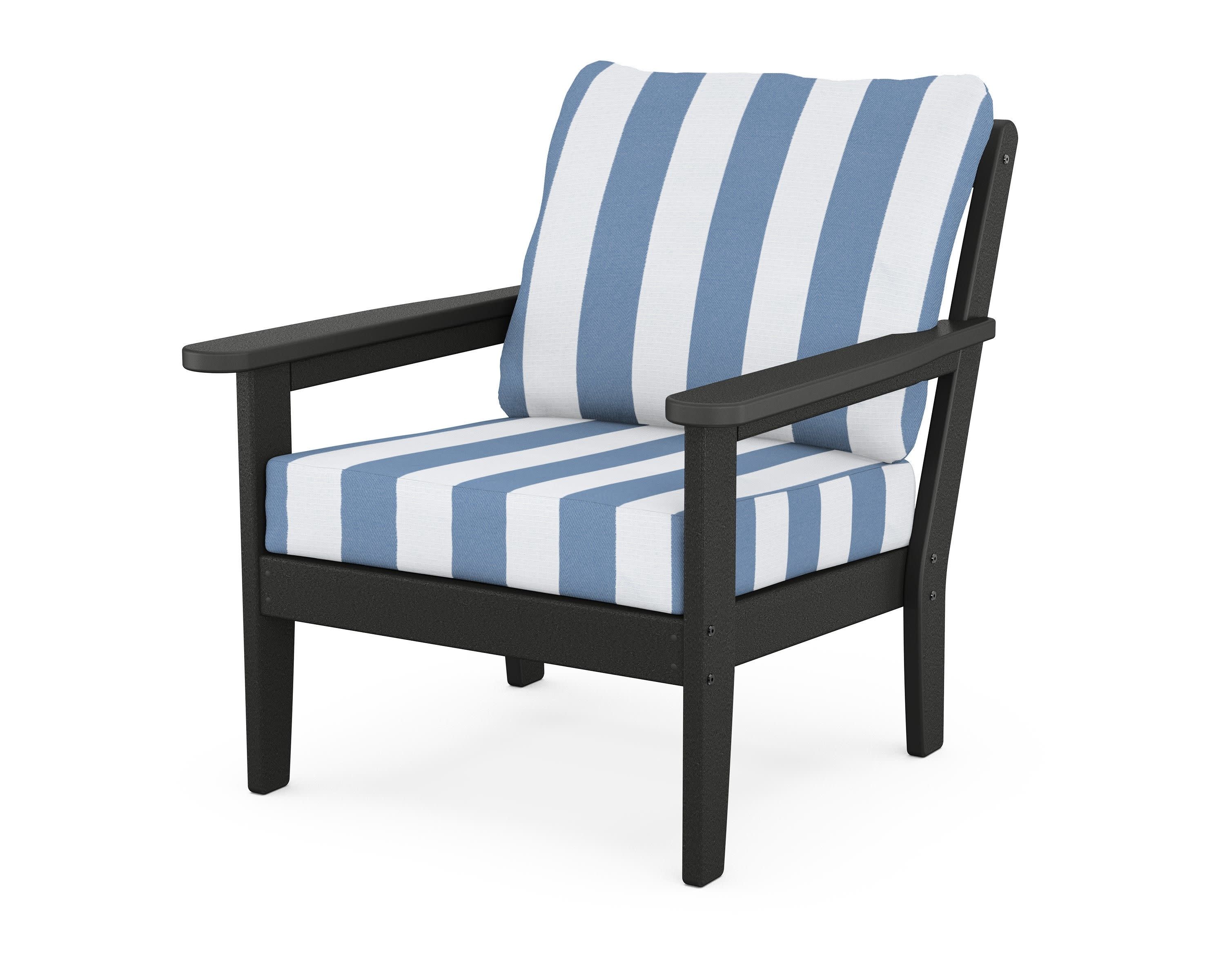 Cottage Deep Seating Chair in Black / Cabana Stripe Sky Blue