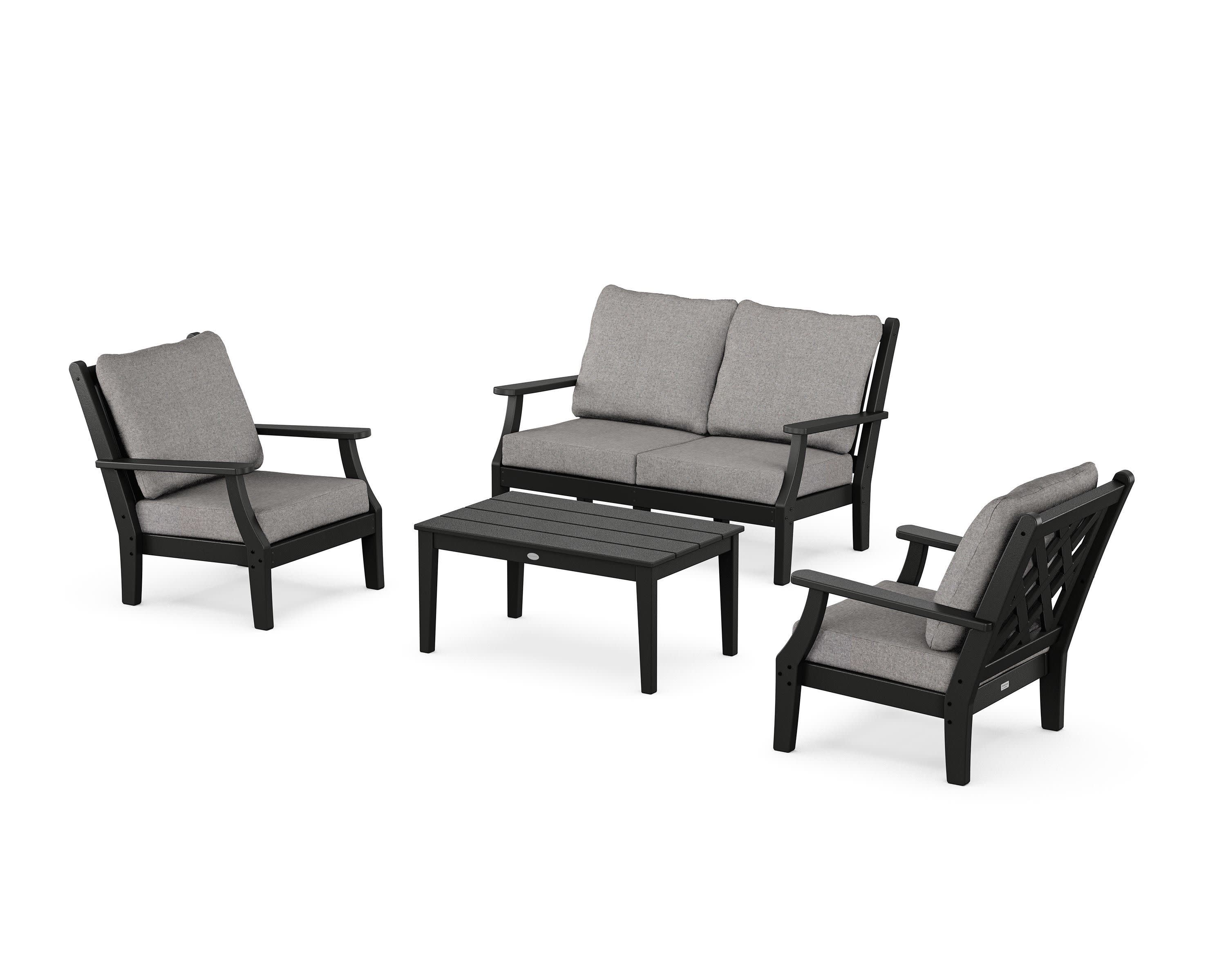 Wovendale 4-Piece Deep Seating Set with Loveseat in Black / Grey Mist