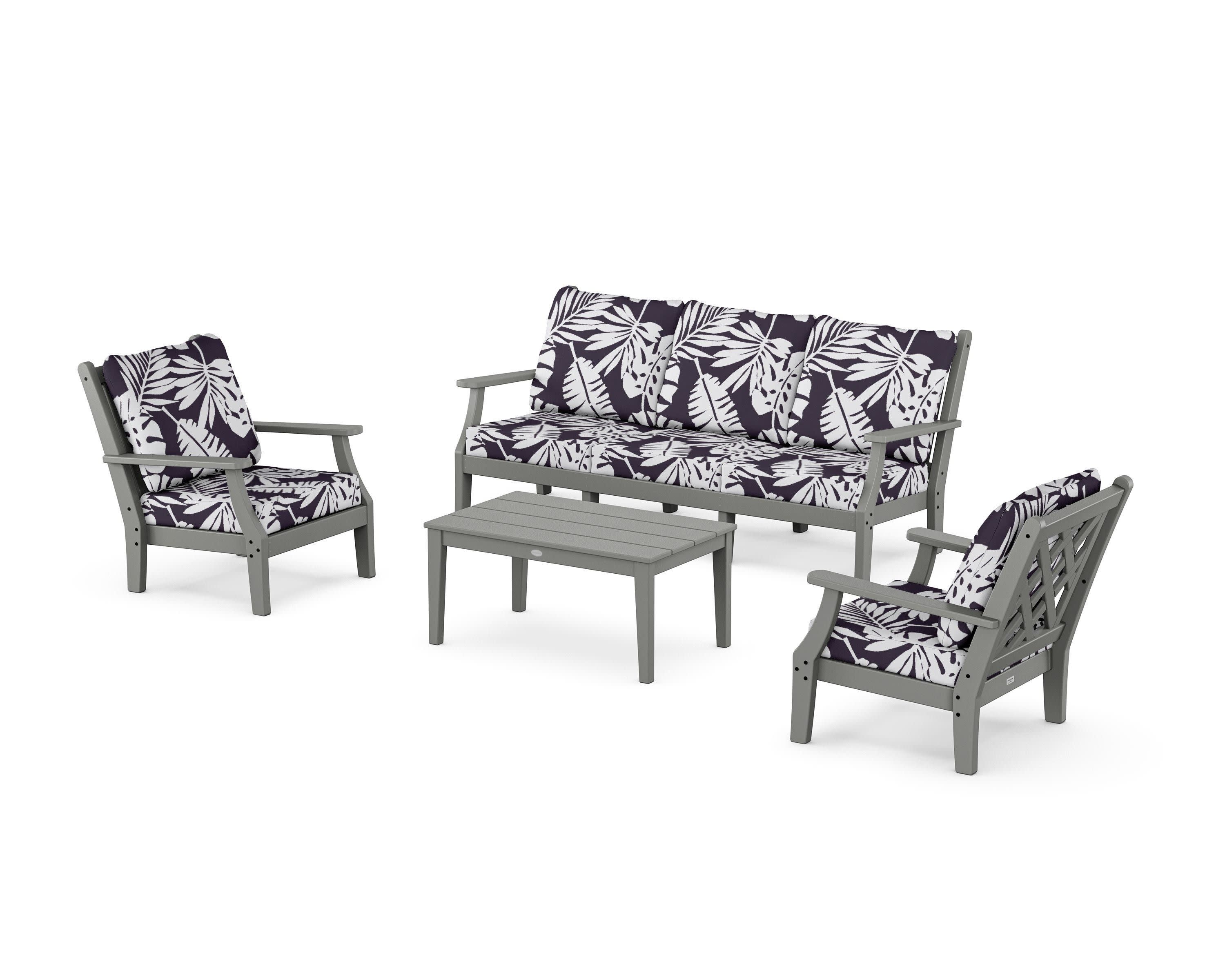 Wovendale 4-Piece Deep Seating Set with Sofa in Slate Grey / Leaf Navy