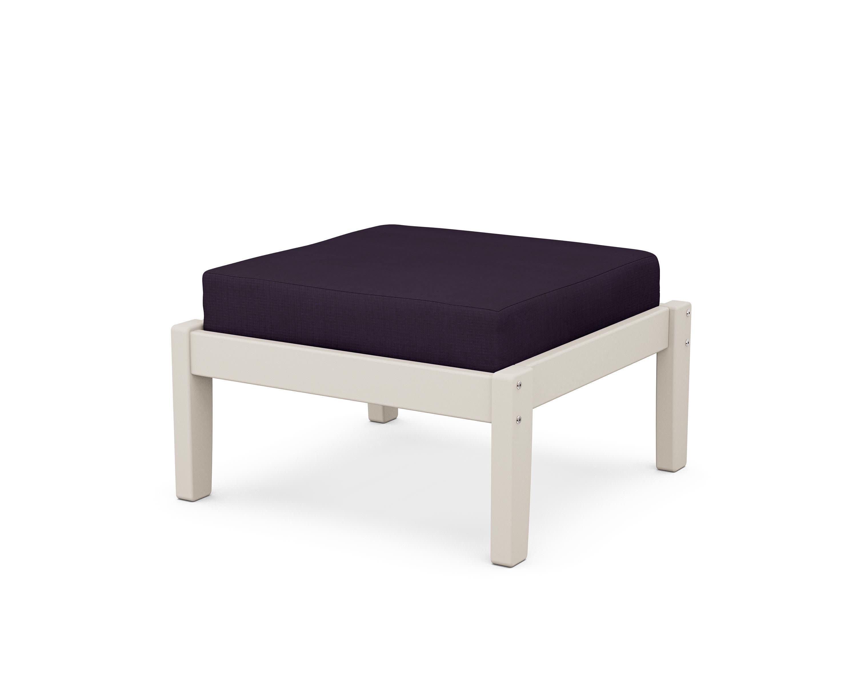 Deep Seating Ottoman in Sand / Navy Linen