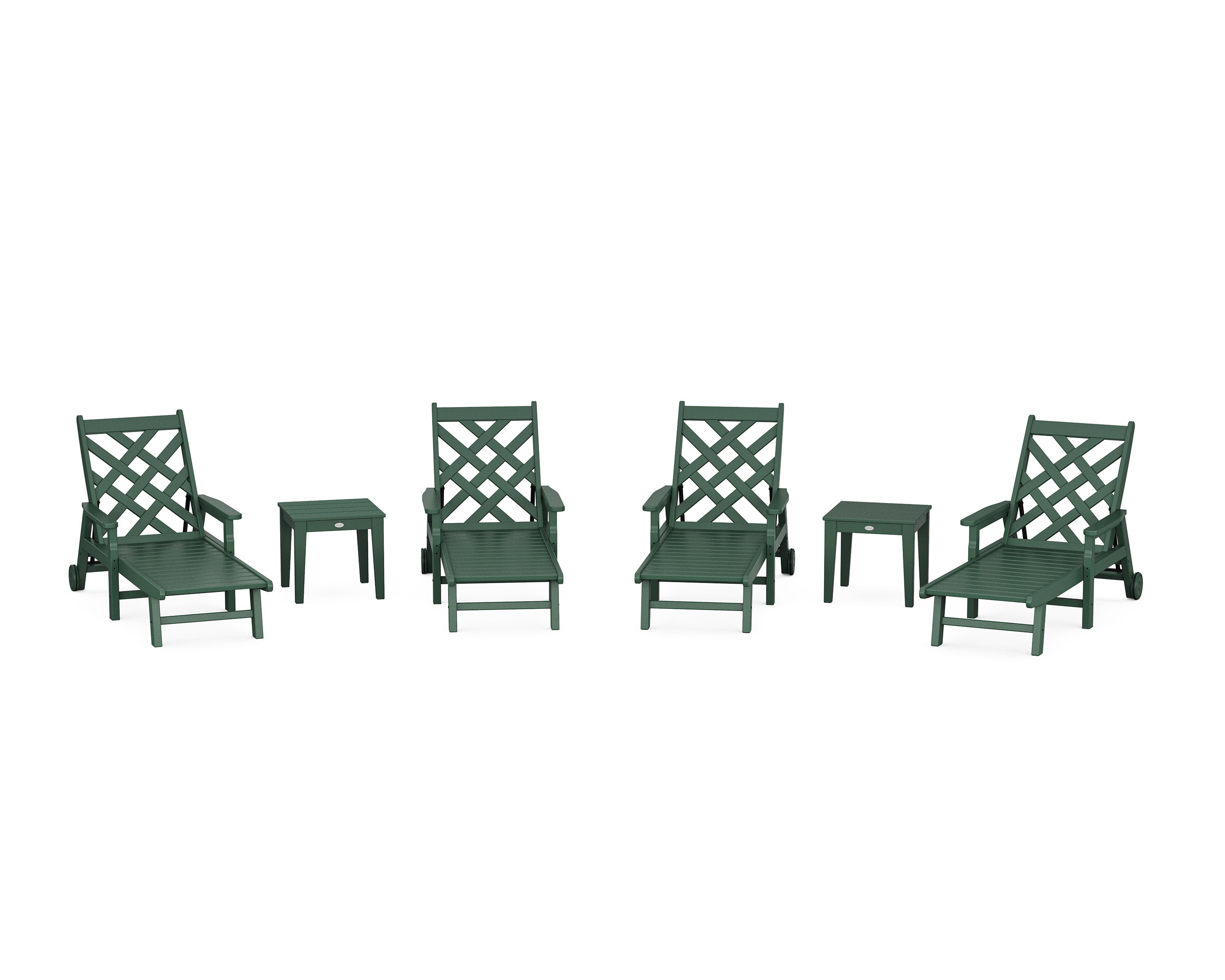 Wovendale 6-Piece Chaise Set with Arms and Wheels in Green