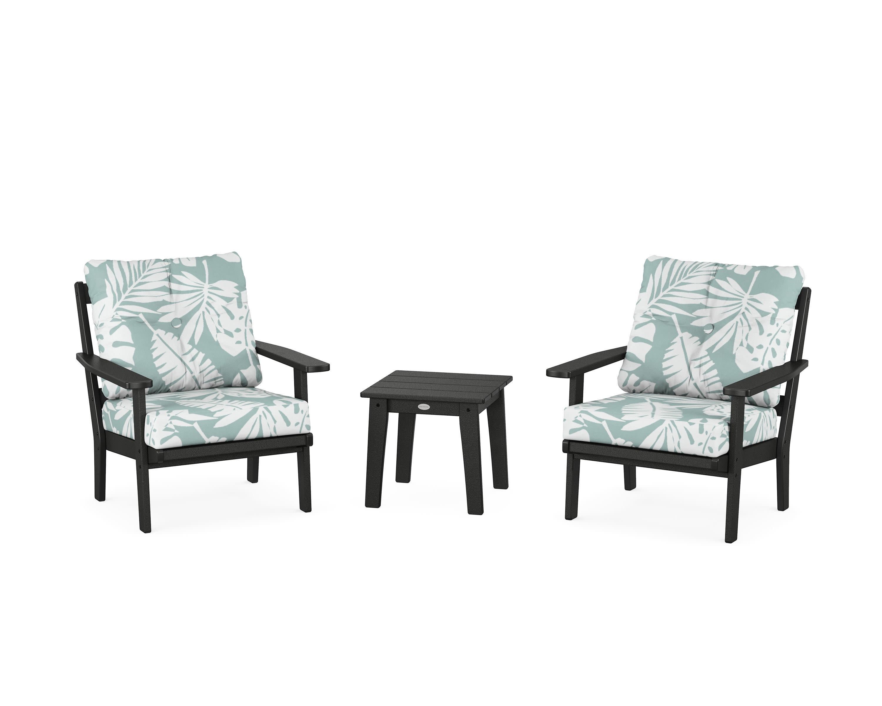 Prairie 3-Piece Deep Seating Set in Black / Leaf Glacier Spa