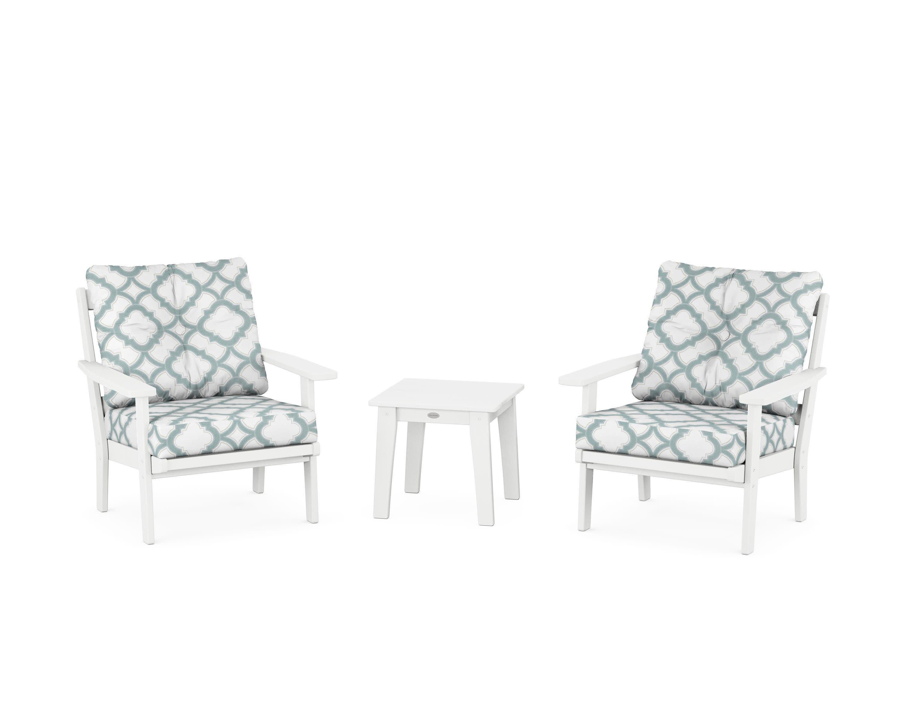 Prairie 3-Piece Deep Seating Set in White / Trellis Glacier Spa