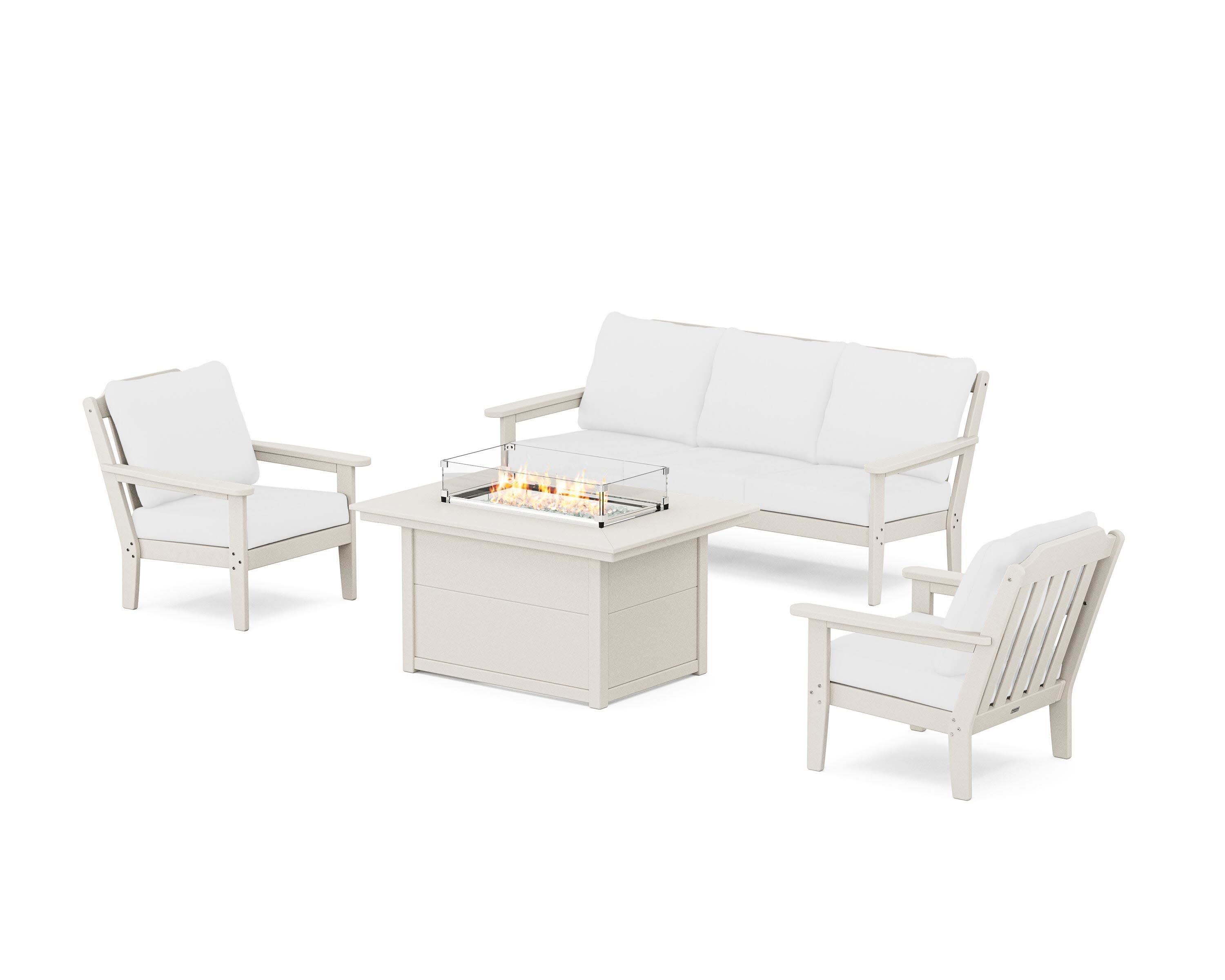 Cottage Deep Seating Fire Pit Table Set in Sand / Natural