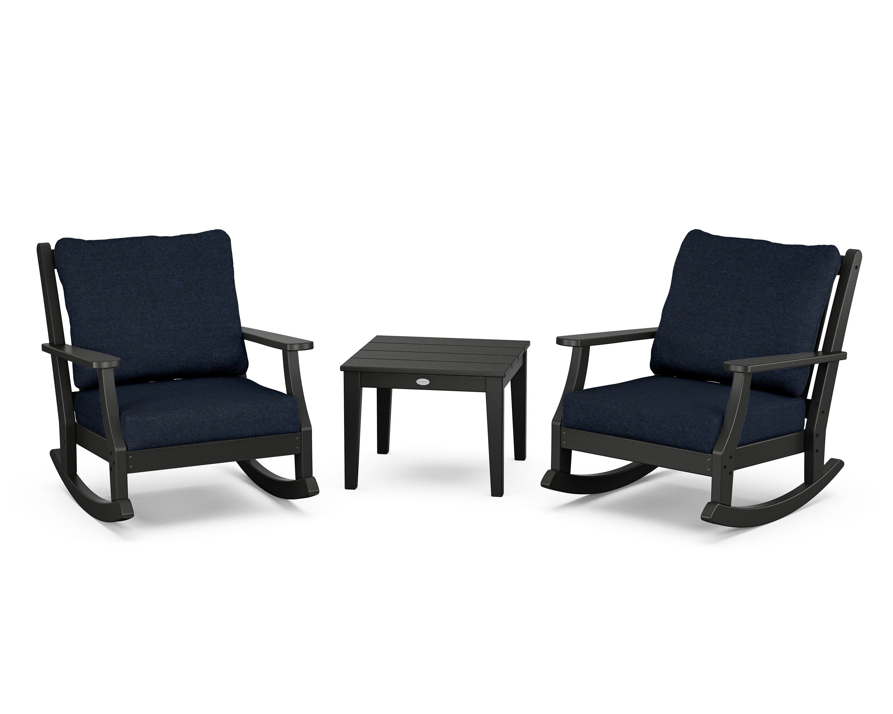 Wovendale 3-Piece Deep Seating Rocker Set in Black / Marine Indigo