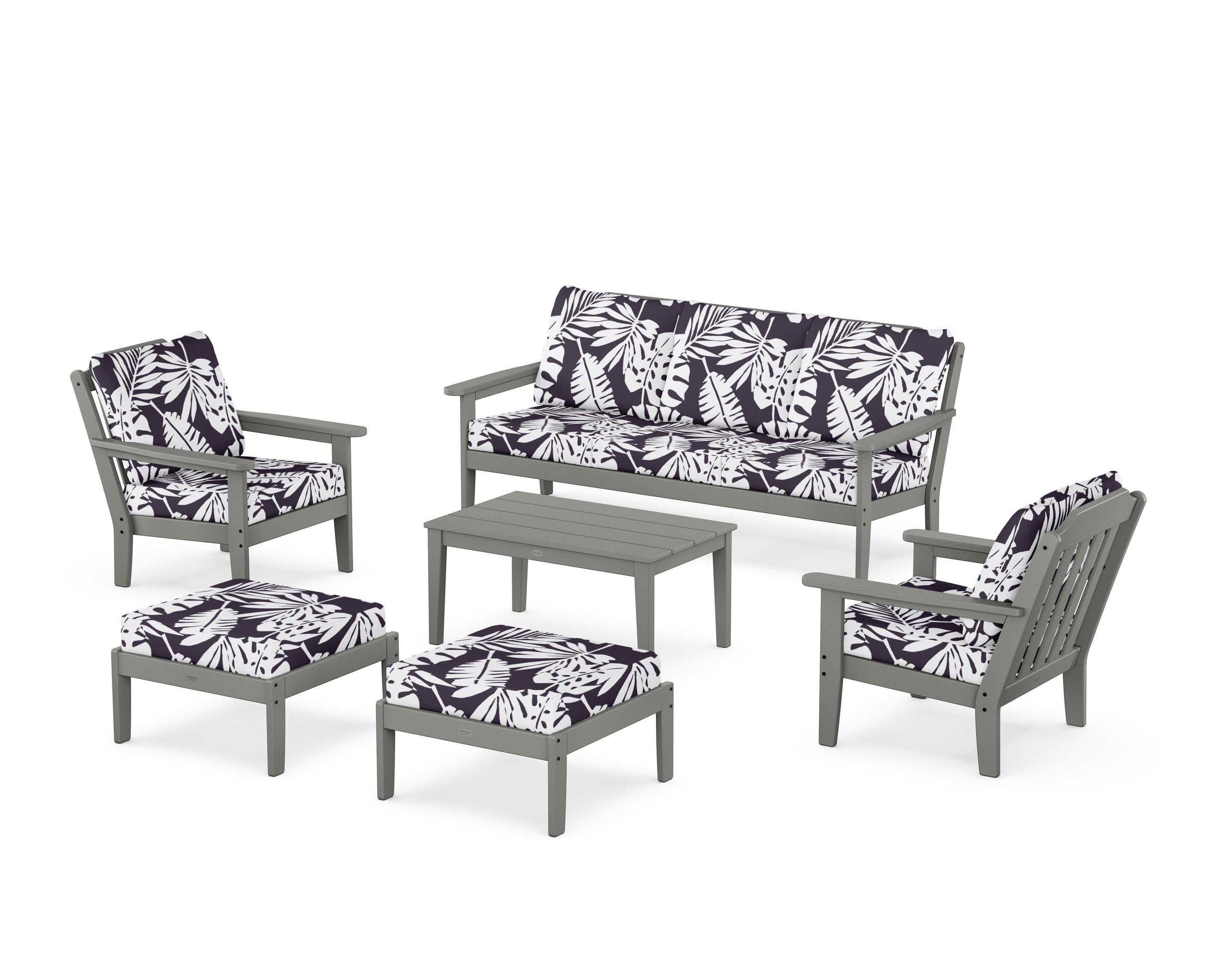 Cottage 6-Piece Lounge Sofa Set in Slate Grey / Leaf Navy