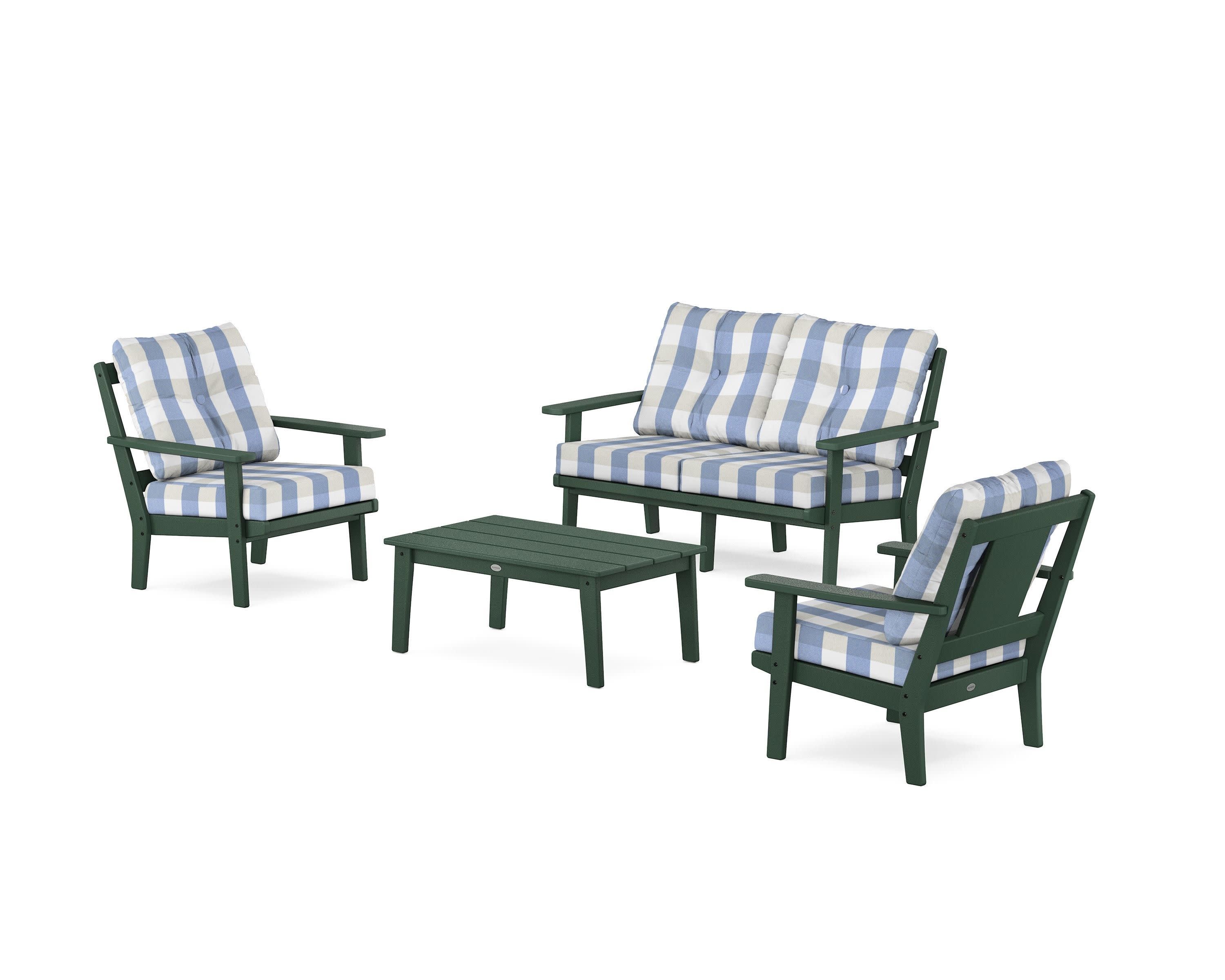 Prairie 4-Piece Deep Seating Set with Loveseat in Green / Buffalo Plaid Sky Blue
