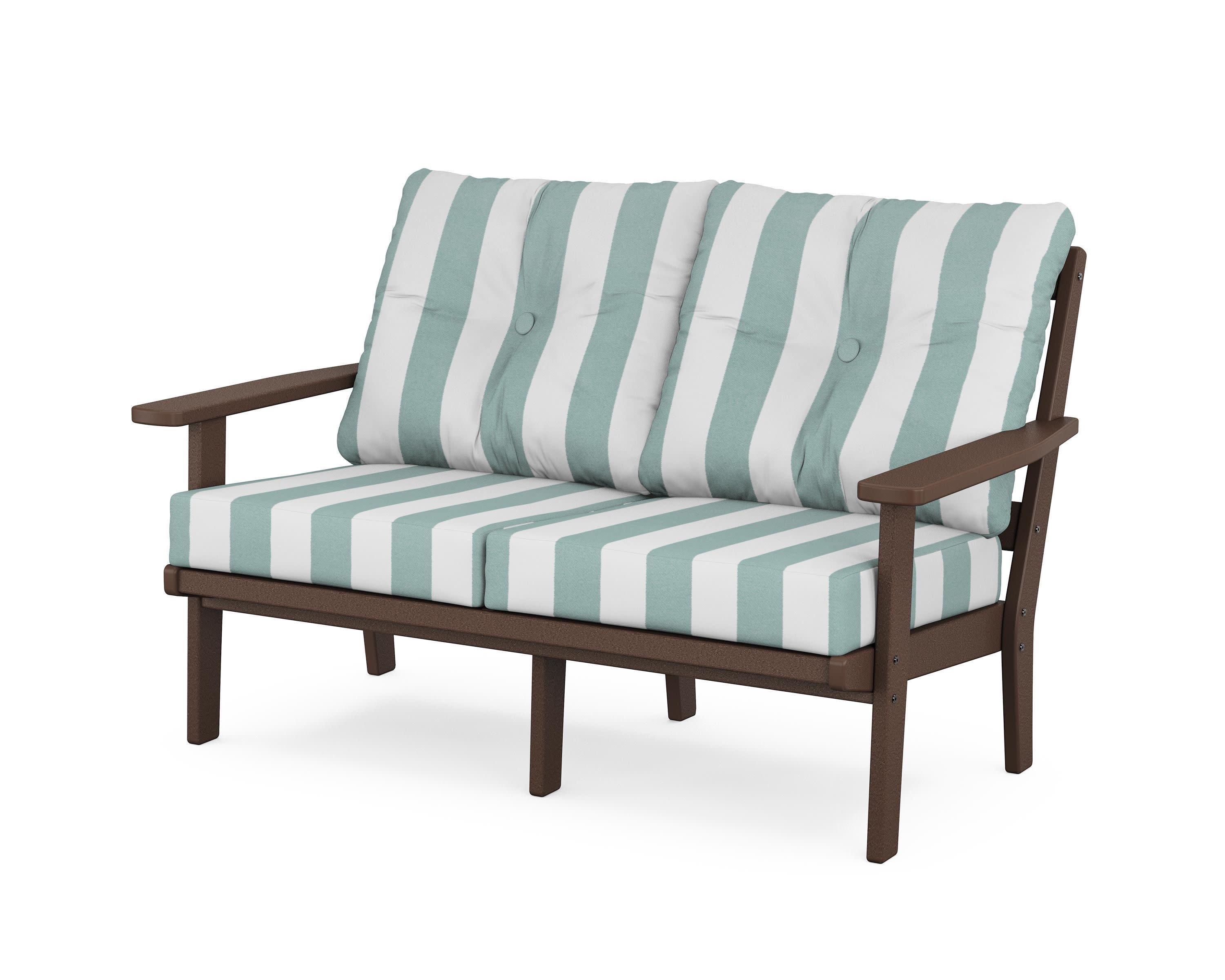 Prairie Deep SeatingLoveseat in Mahogany / Cabana Stripe Glacier Spa