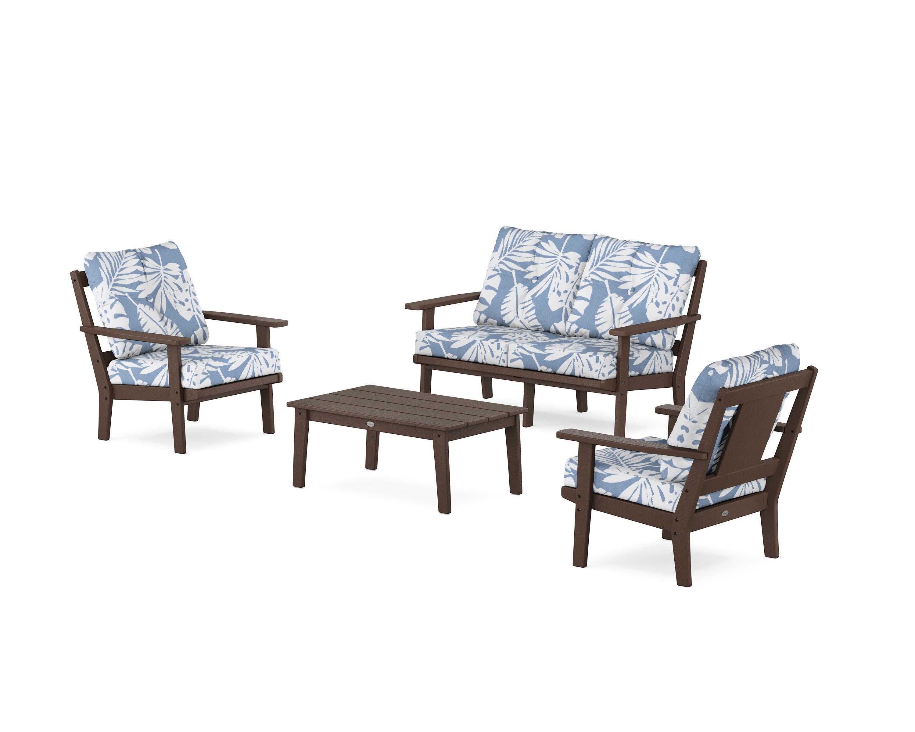 Prairie 4-Piece Deep Seating Set with Loveseat in Mahogany / Leaf Sky Blue