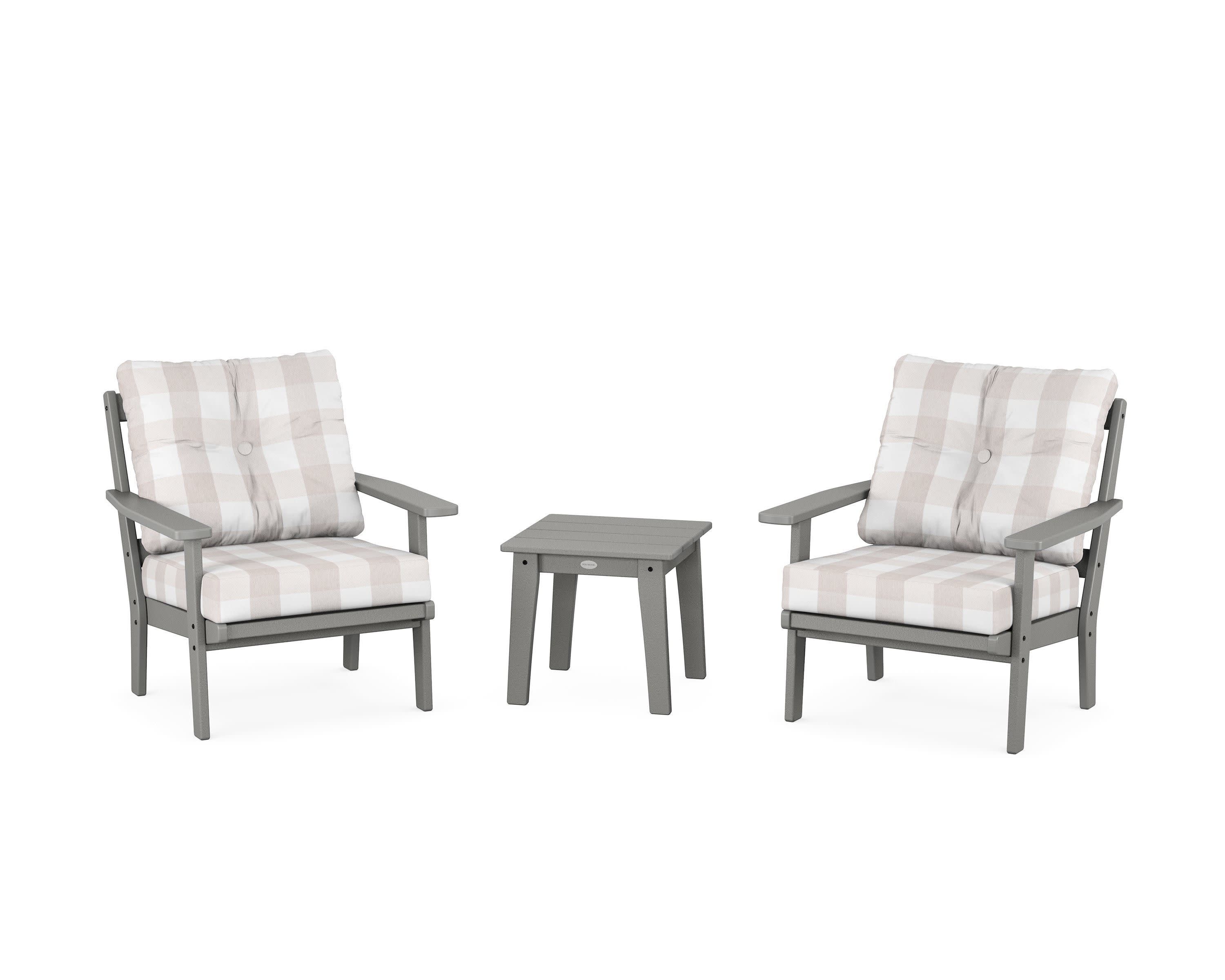 Prairie 3-Piece Deep Seating Set in Slate Grey / Buffalo Plaid Dune Burlap