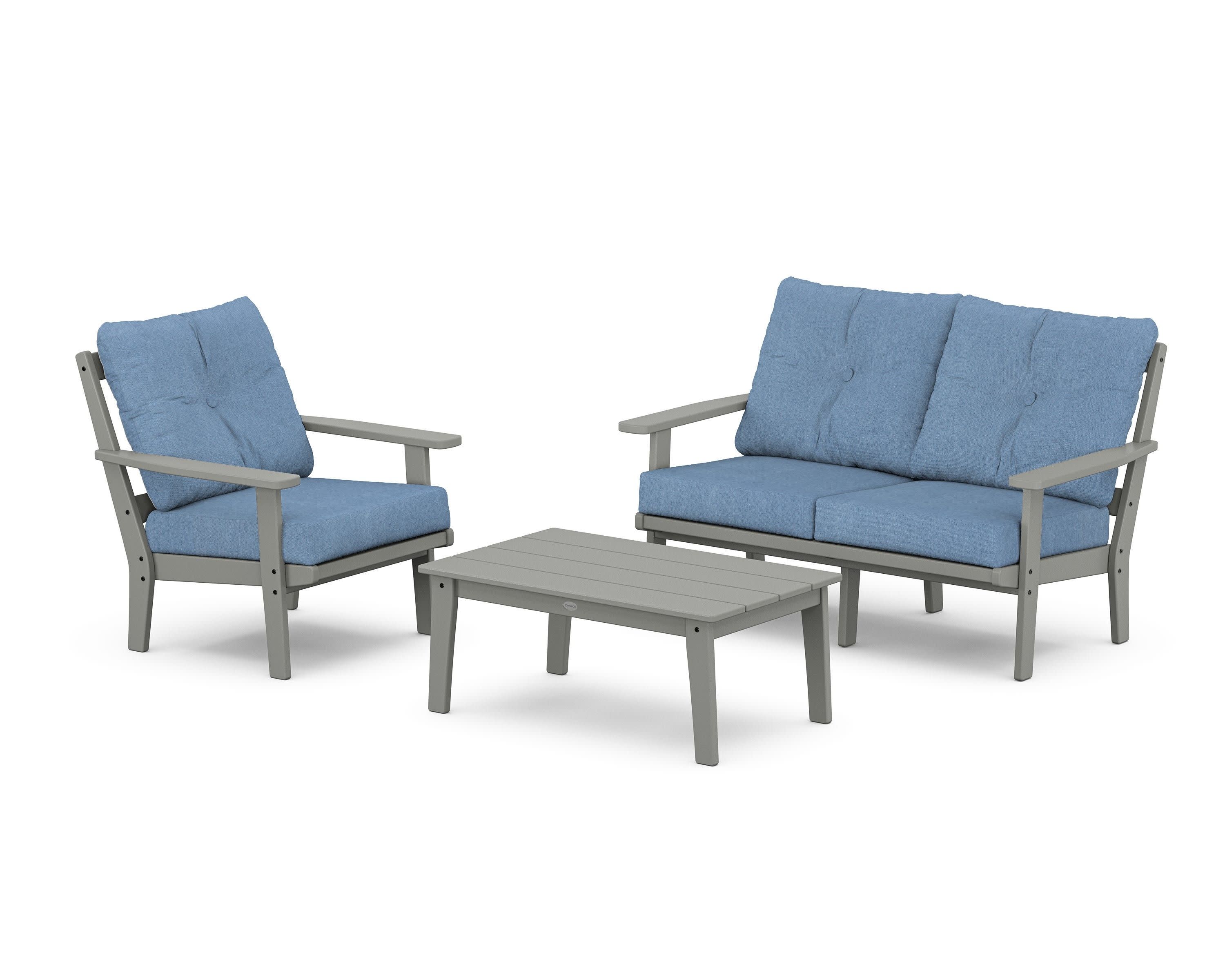 Prairie 3-Piece Deep Seating Set with Loveseat in Slate Grey / Sky Blue