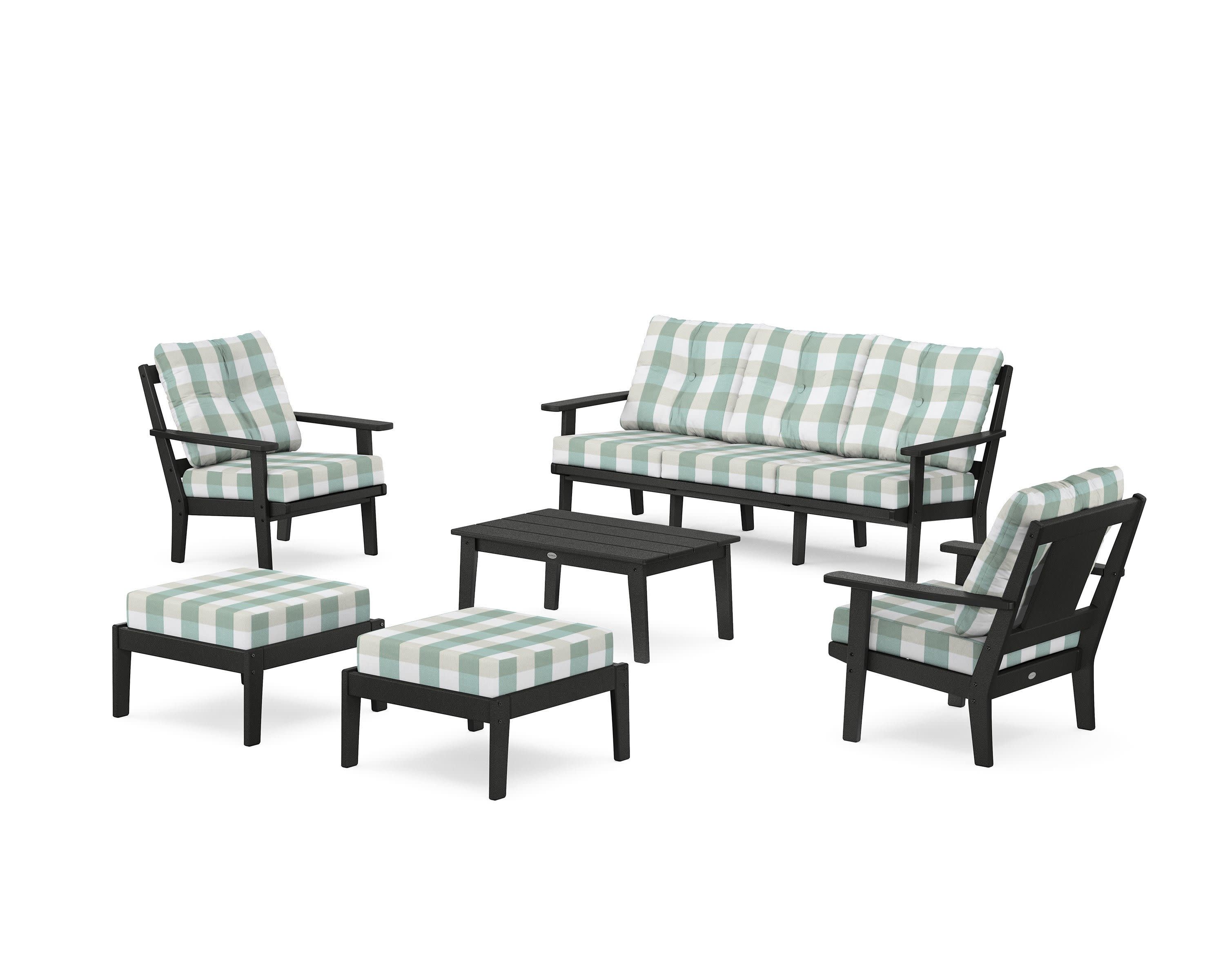 Prairie 6-Piece Lounge Sofa Set in Black / Buffalo Plaid Glacier Spa