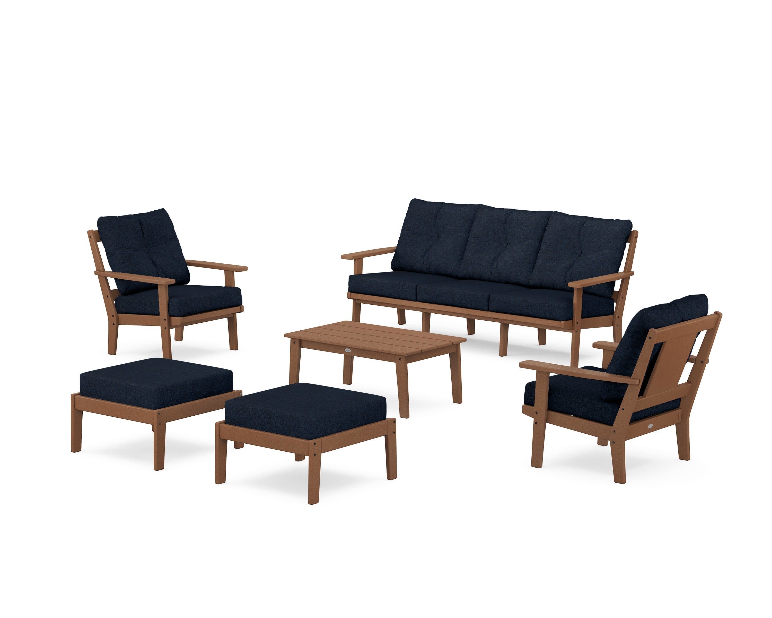 Prairie 6-Piece Lounge Sofa Set in Teak / Marine Indigo
