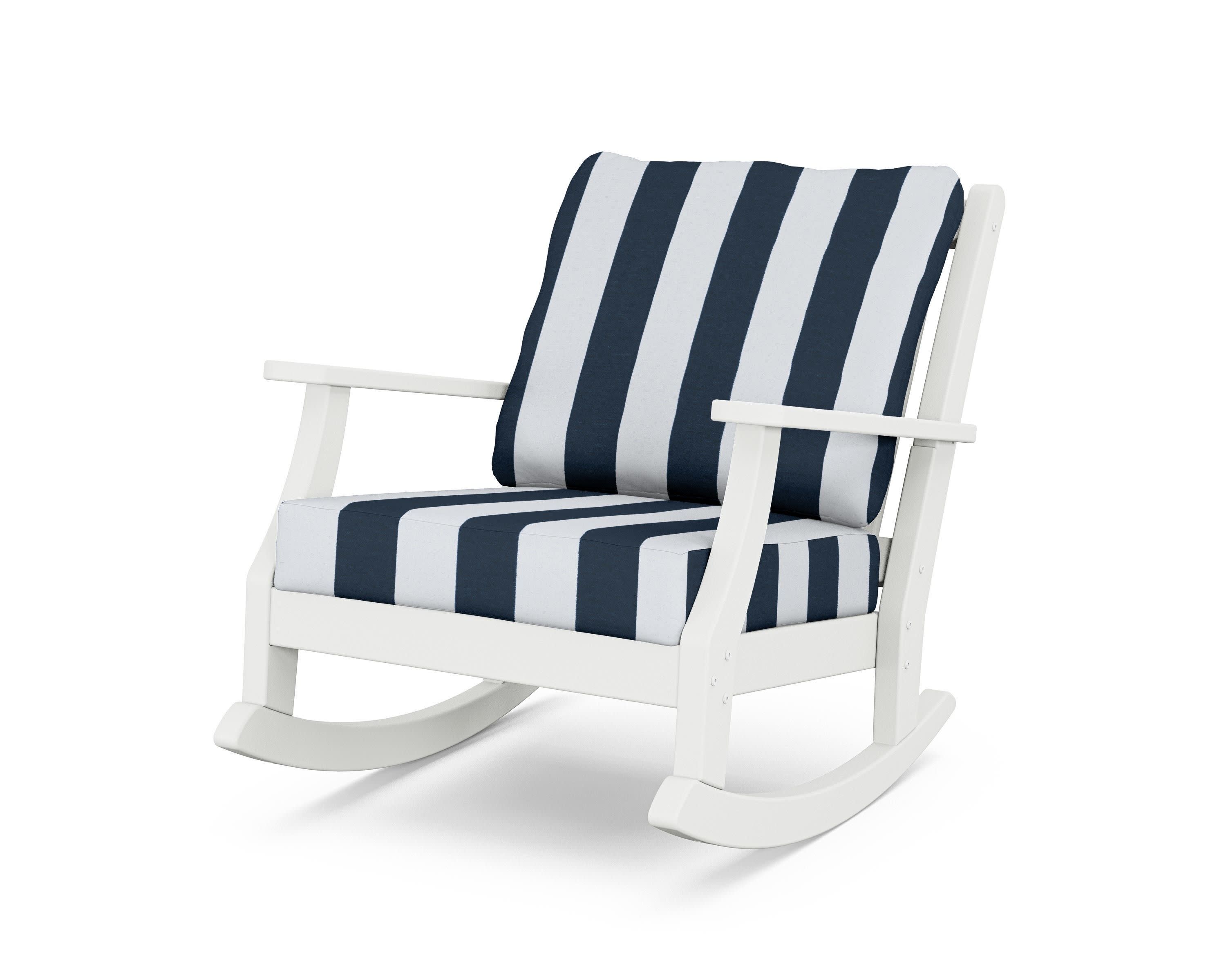 Wovendale Deep Seating Rocking Chair in White / Cabana Stripe Marine Indigo