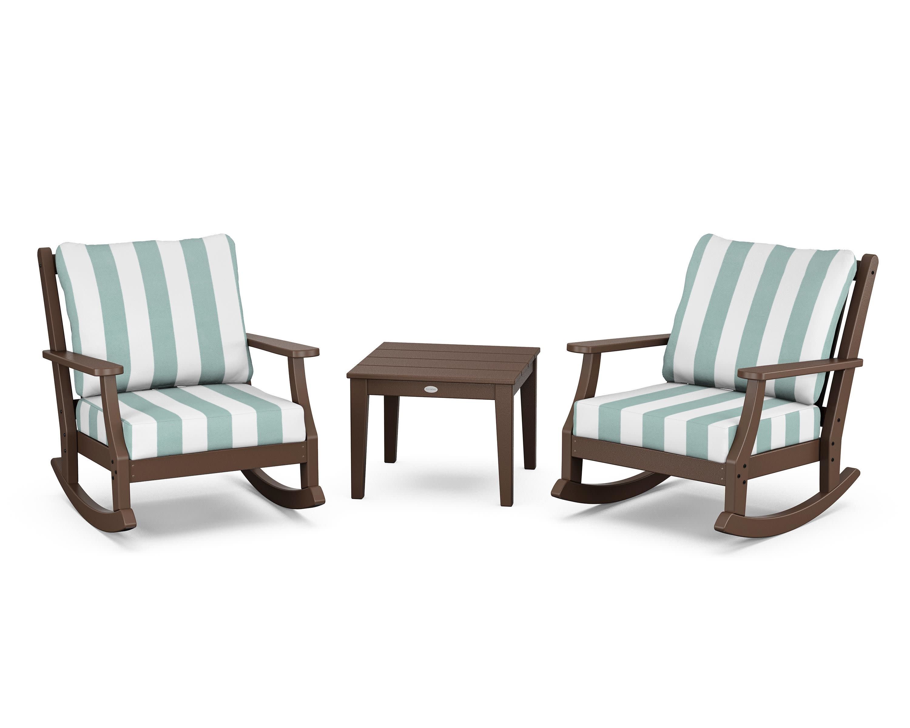 Wovendale 3-Piece Deep Seating Rocker Set in Mahogany / Cabana Stripe Glacier Spa