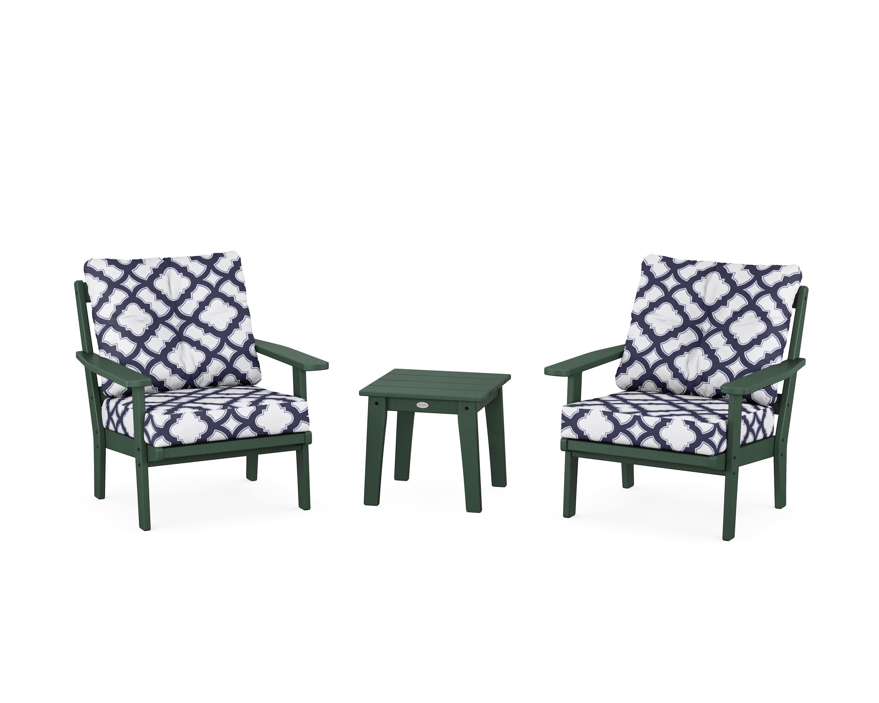 Prairie 3-Piece Deep Seating Set in Green / Trellis Navy